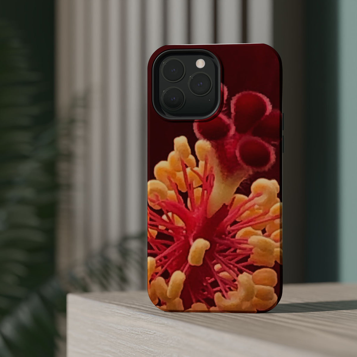 Floral Macro Phone Case — Red & Yellow Pollen Design (Magnetic Impact-Resistant)