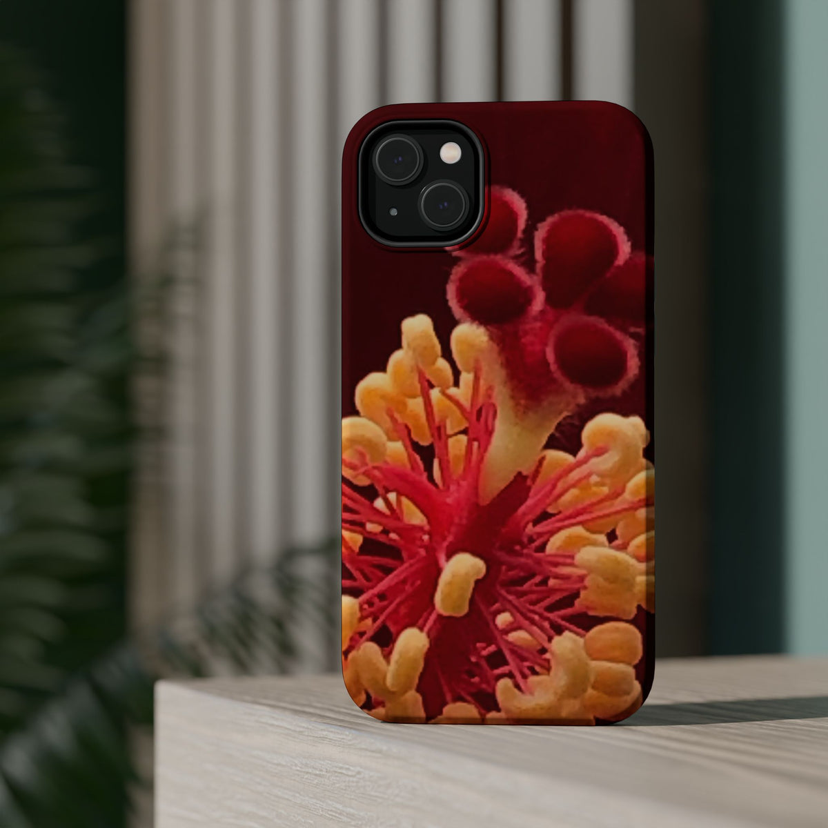 Floral Macro Phone Case — Red & Yellow Pollen Design (Magnetic Impact-Resistant)