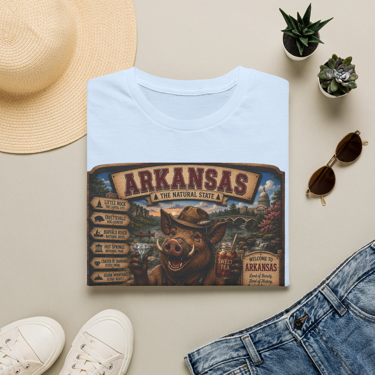 Arkansas Vintage Boar T-Shirt — State Travel Sign Souvenir