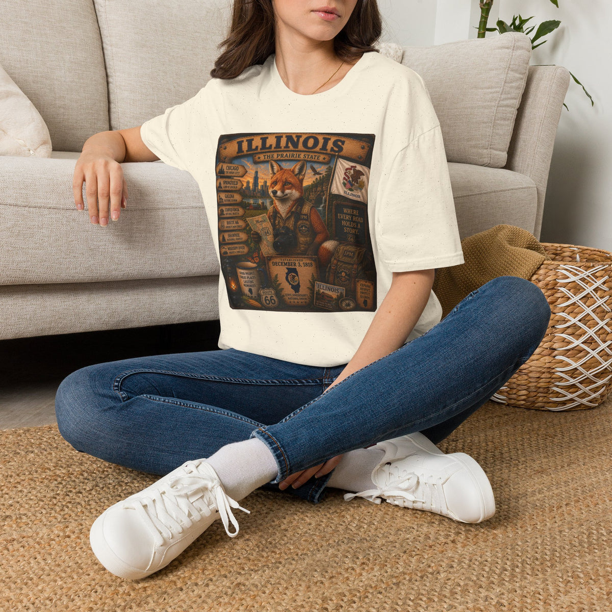 Illinois Vintage Fox Tee — The Prairie State Travel Souvenir T-Shirt