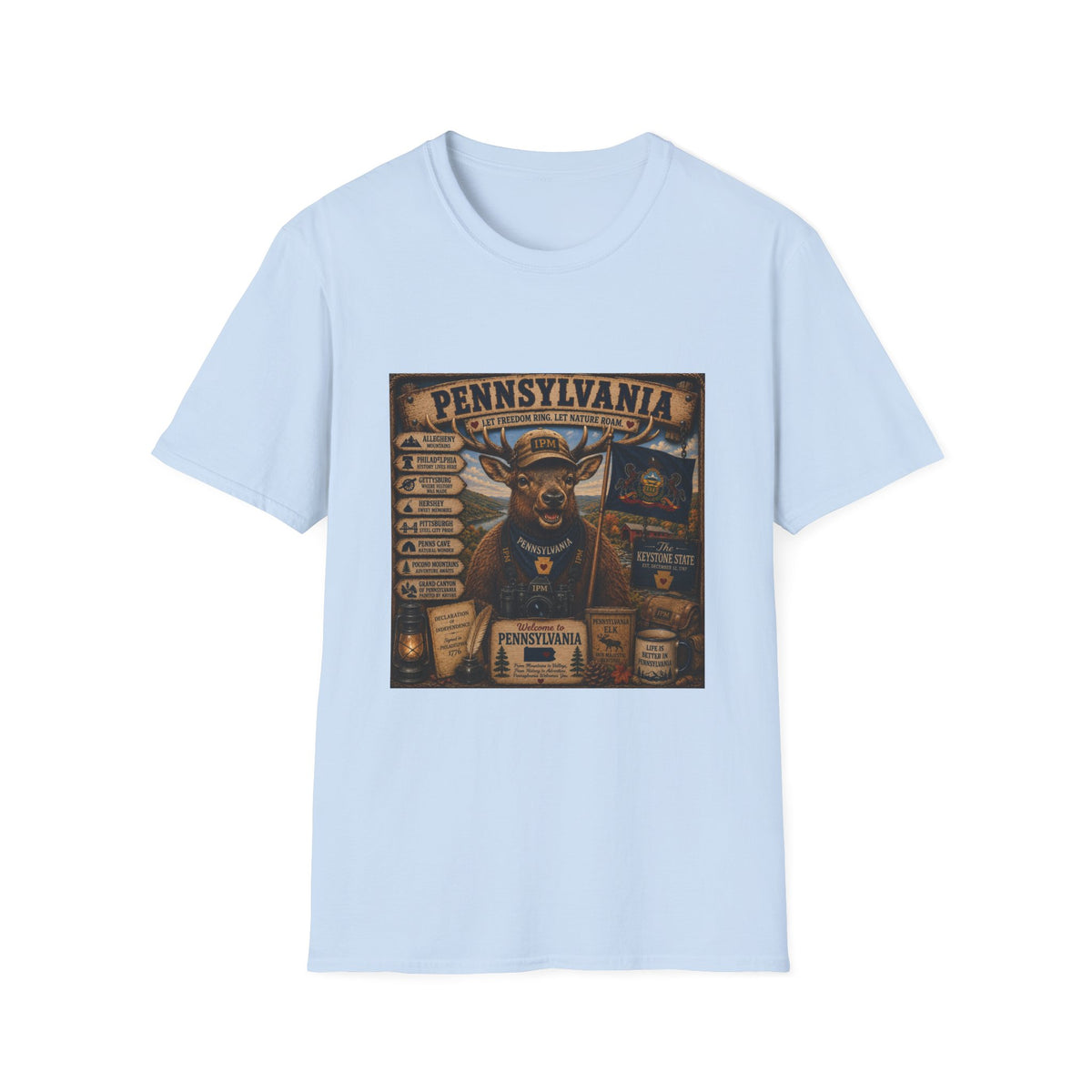 Pennsylvania Deer Vintage State Sign T-Shirt — Rustic Hunting & Outdoors Souvenir