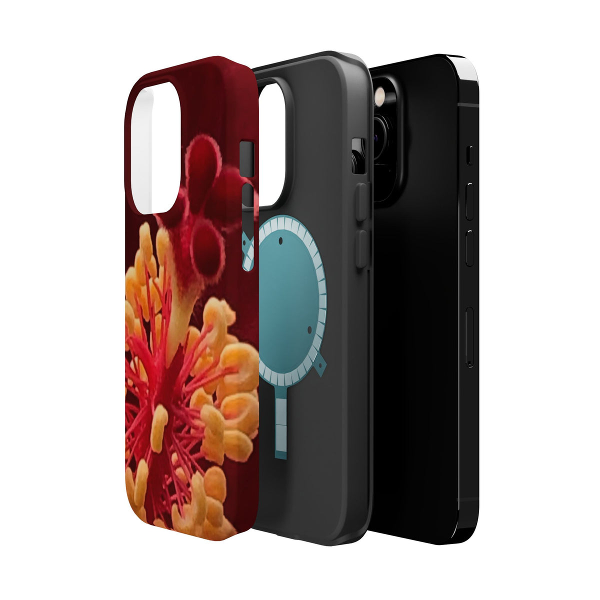 Floral Macro Phone Case — Red & Yellow Pollen Design (Magnetic Impact-Resistant)