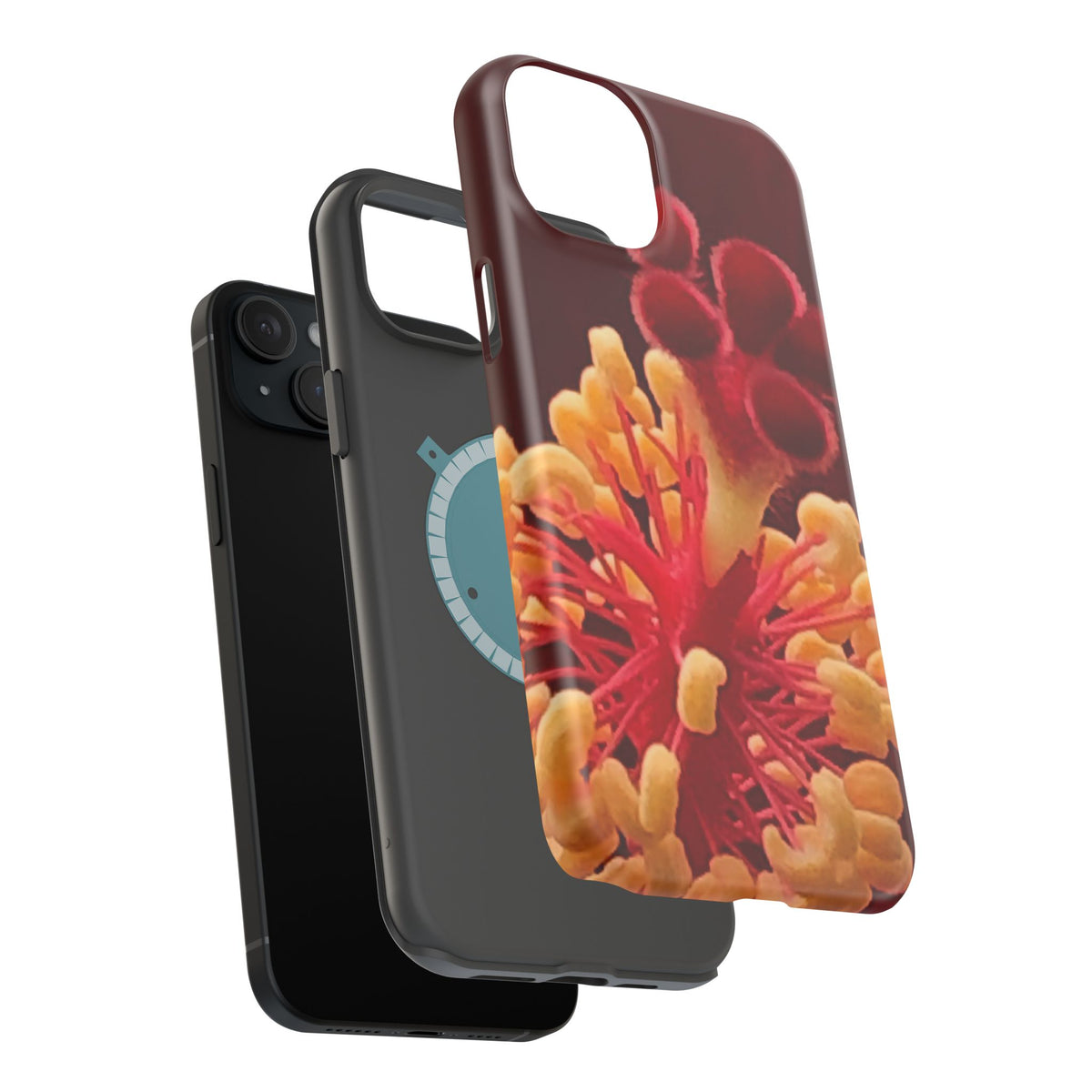 Floral Macro Phone Case — Red & Yellow Pollen Design (Magnetic Impact-Resistant)