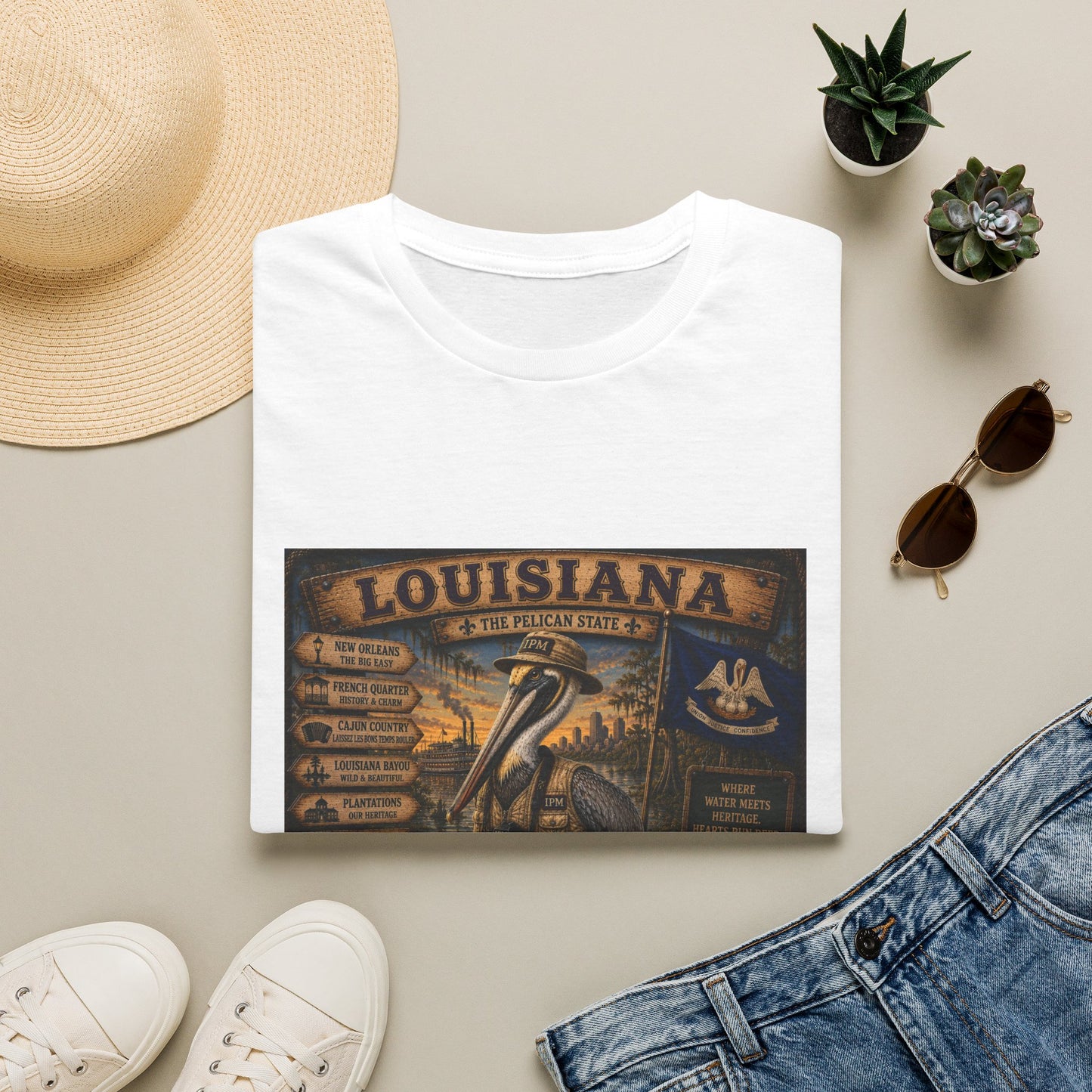 Louisiana Pelican State Vintage Poster T-Shirt — Retro Travel Souvenir