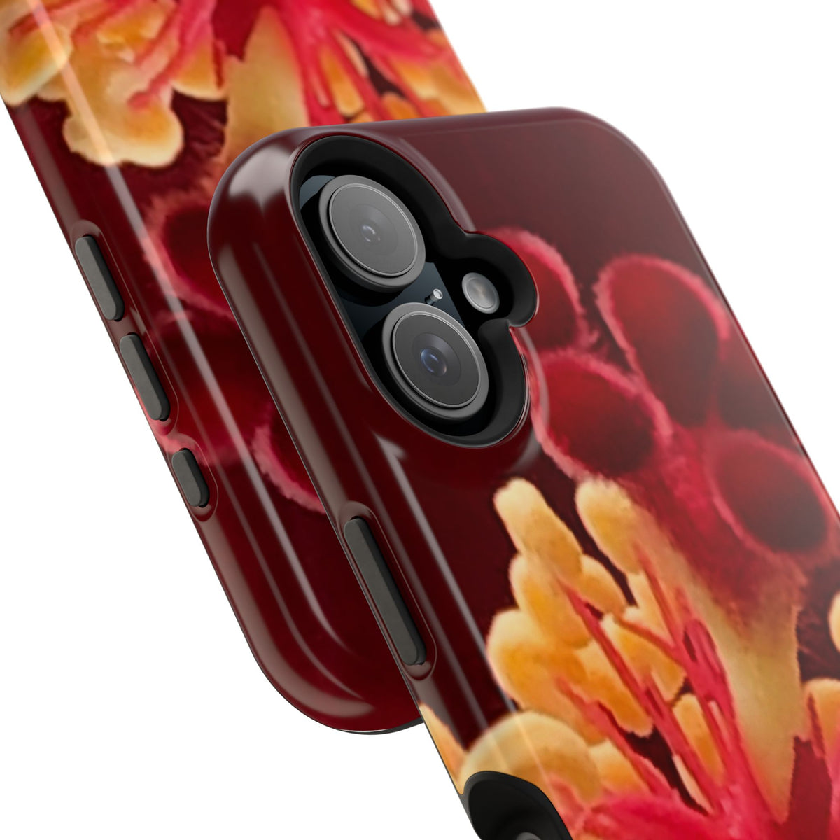 Floral Macro Phone Case — Red & Yellow Pollen Design (Magnetic Impact-Resistant)