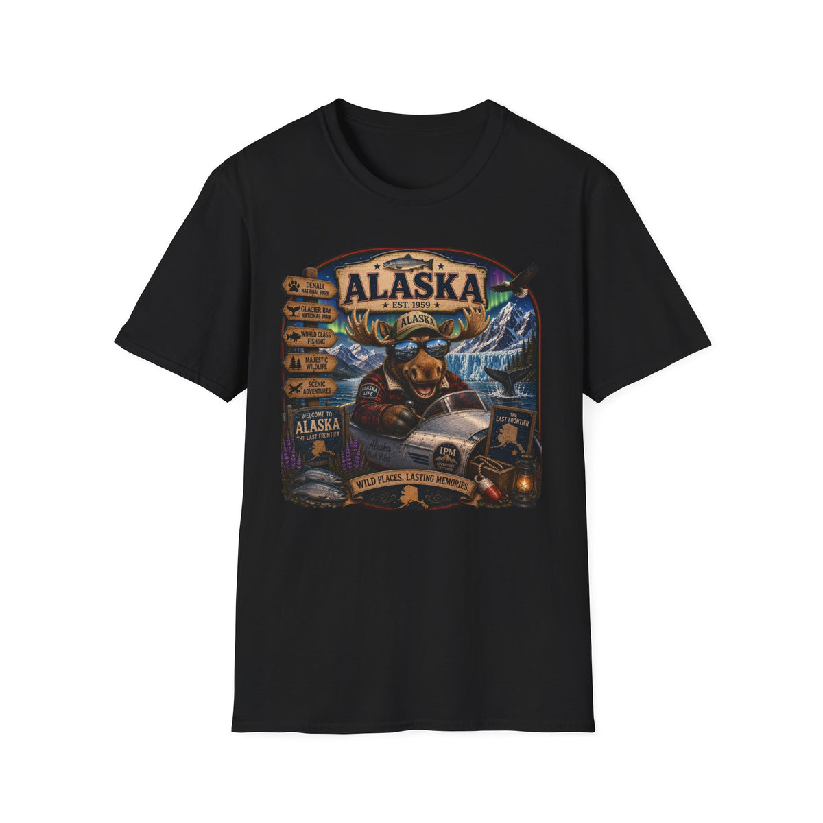 Alaska Moose Graphic T-Shirt — Vintage Wilderness Travel Souvenir