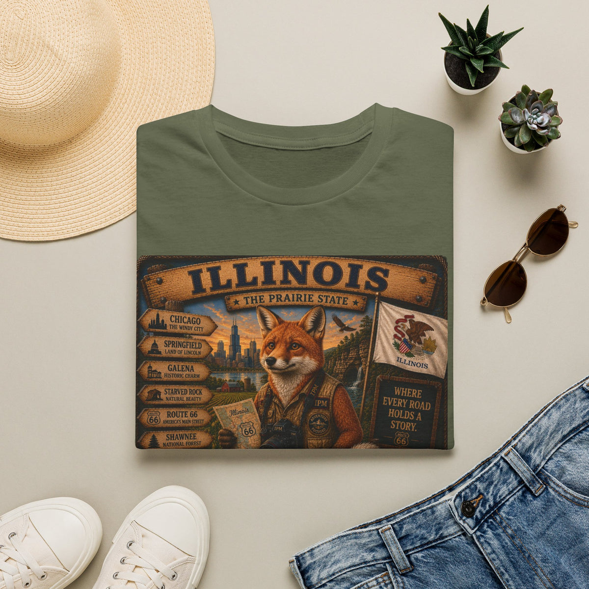 Illinois Vintage Fox Tee — The Prairie State Travel Souvenir T-Shirt