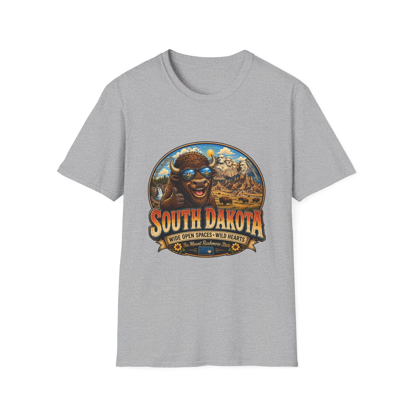 South Dakota Buffalo Vintage Tee — Retro Mount Rushmore Travel T‑Shirt