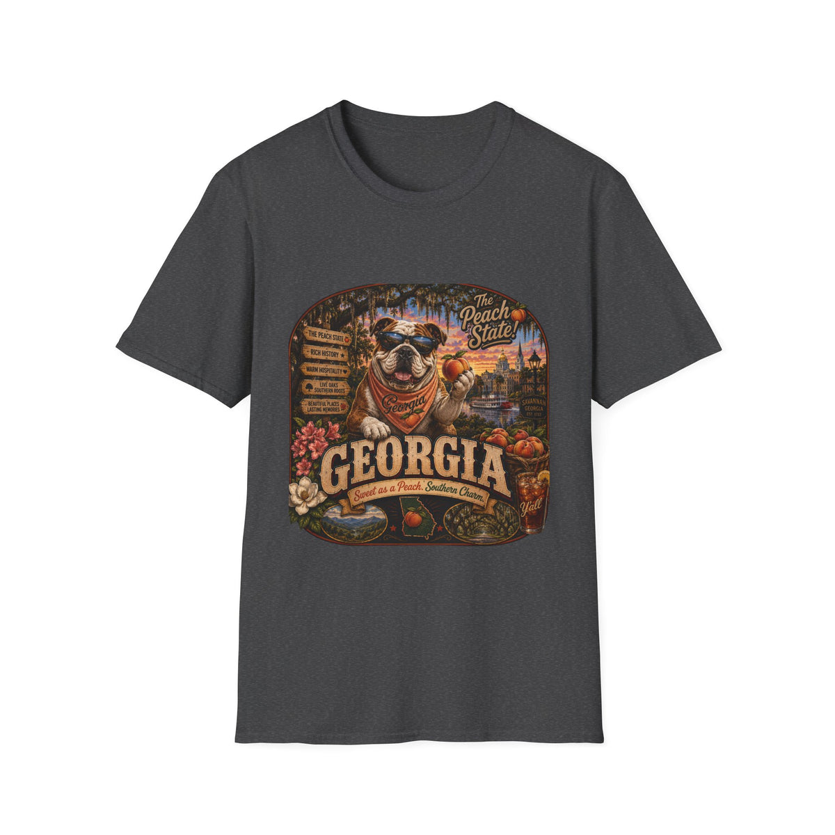 Georgia Peach State T-Shirt — Retro Pug Travel Poster Design