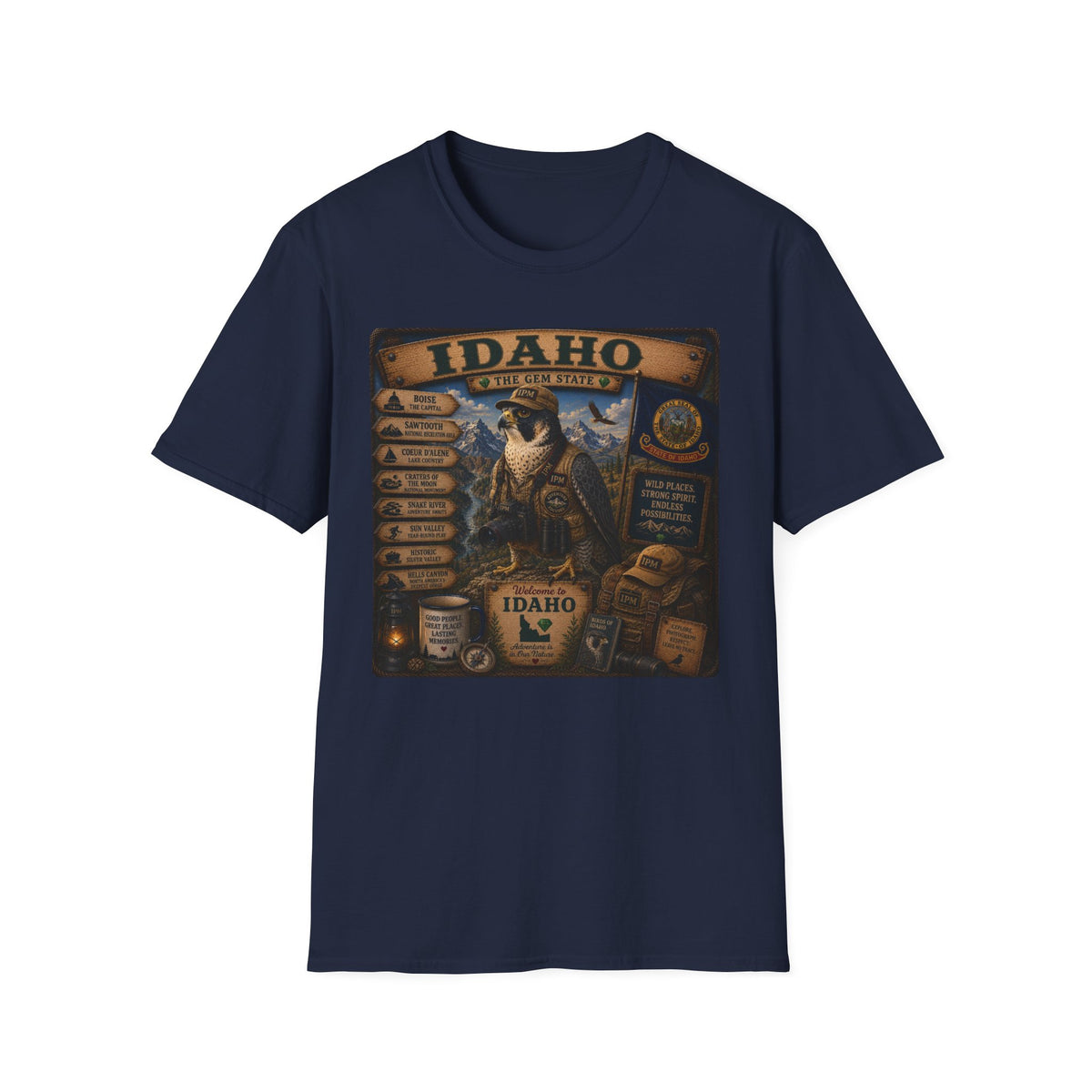 Idaho State Vintage Wildlife T-Shirt — 'The Gem State' Mountain & Wolf Graphic