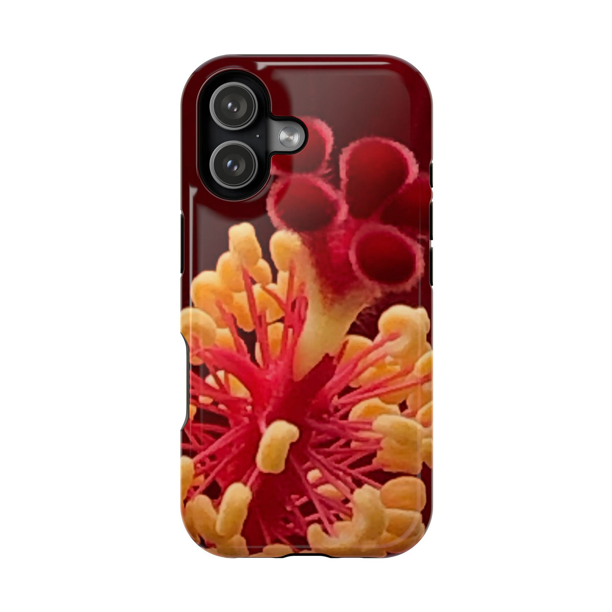 Floral Macro Phone Case — Red & Yellow Pollen Design (Magnetic Impact-Resistant)