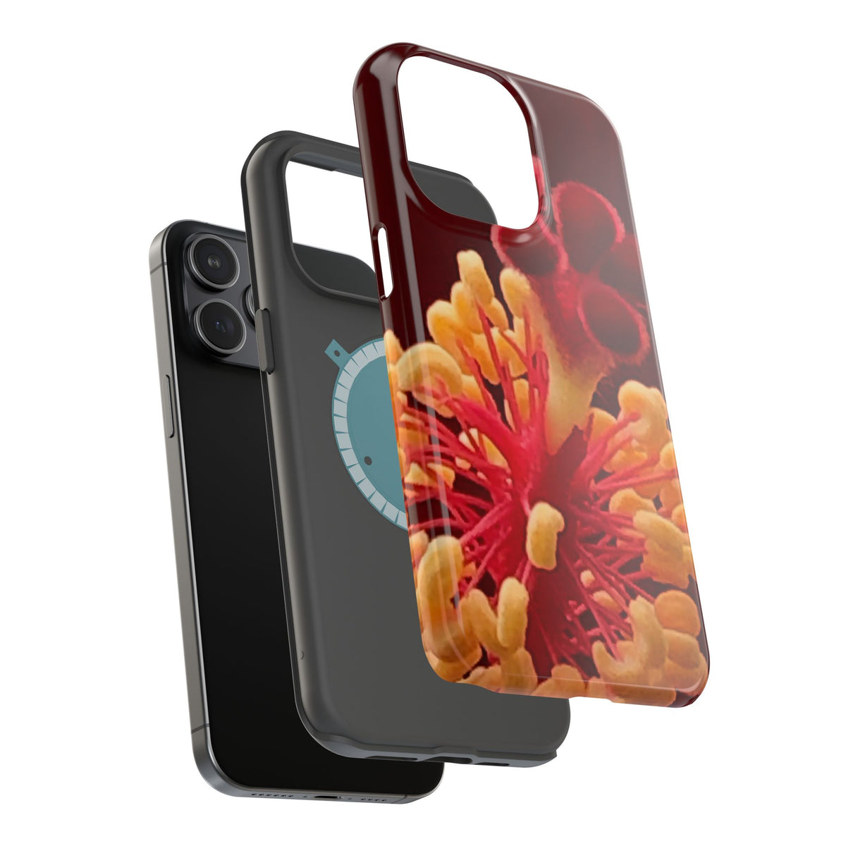 Floral Macro Phone Case — Red & Yellow Pollen Design (Magnetic Impact-Resistant)