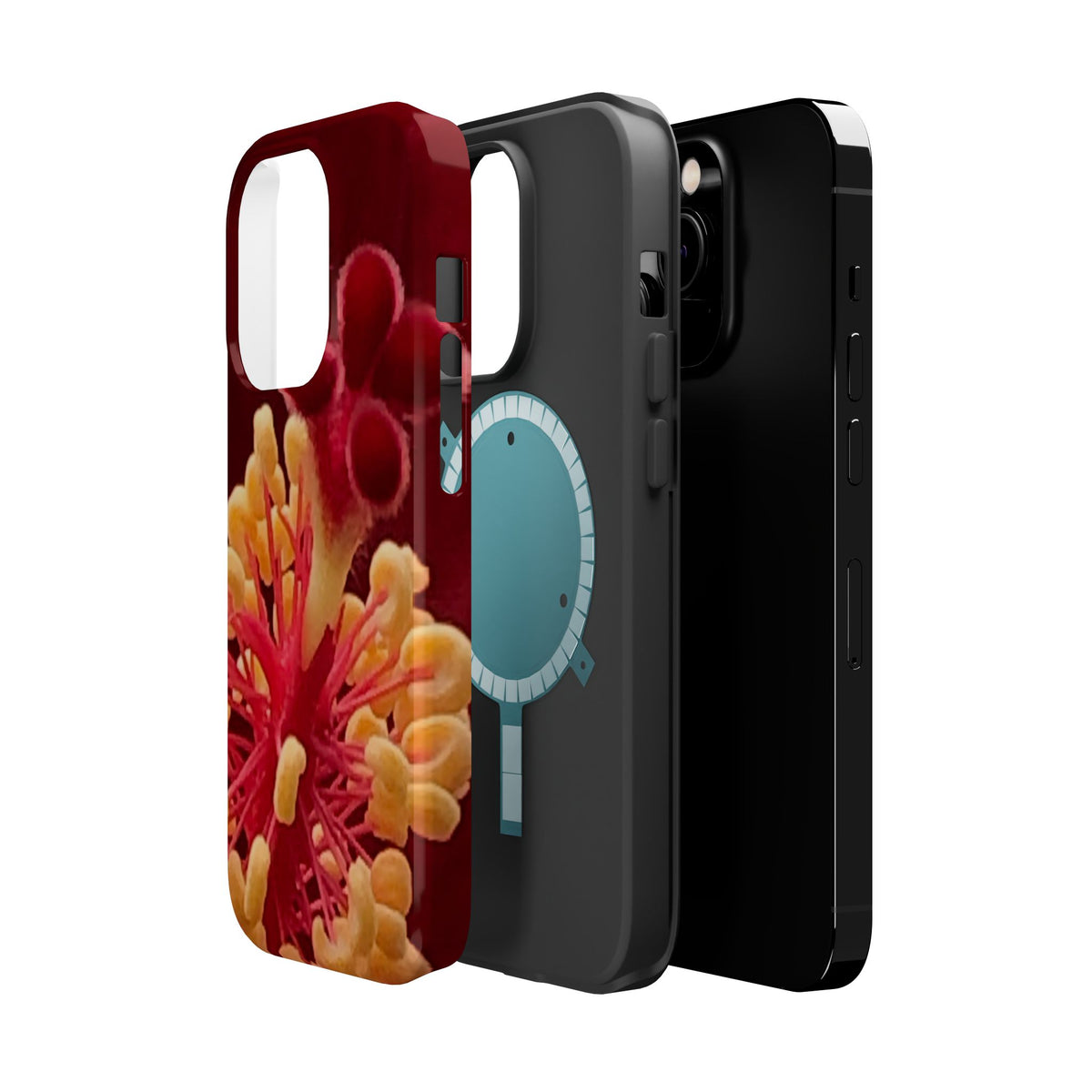 Floral Macro Phone Case — Red & Yellow Pollen Design (Magnetic Impact-Resistant)