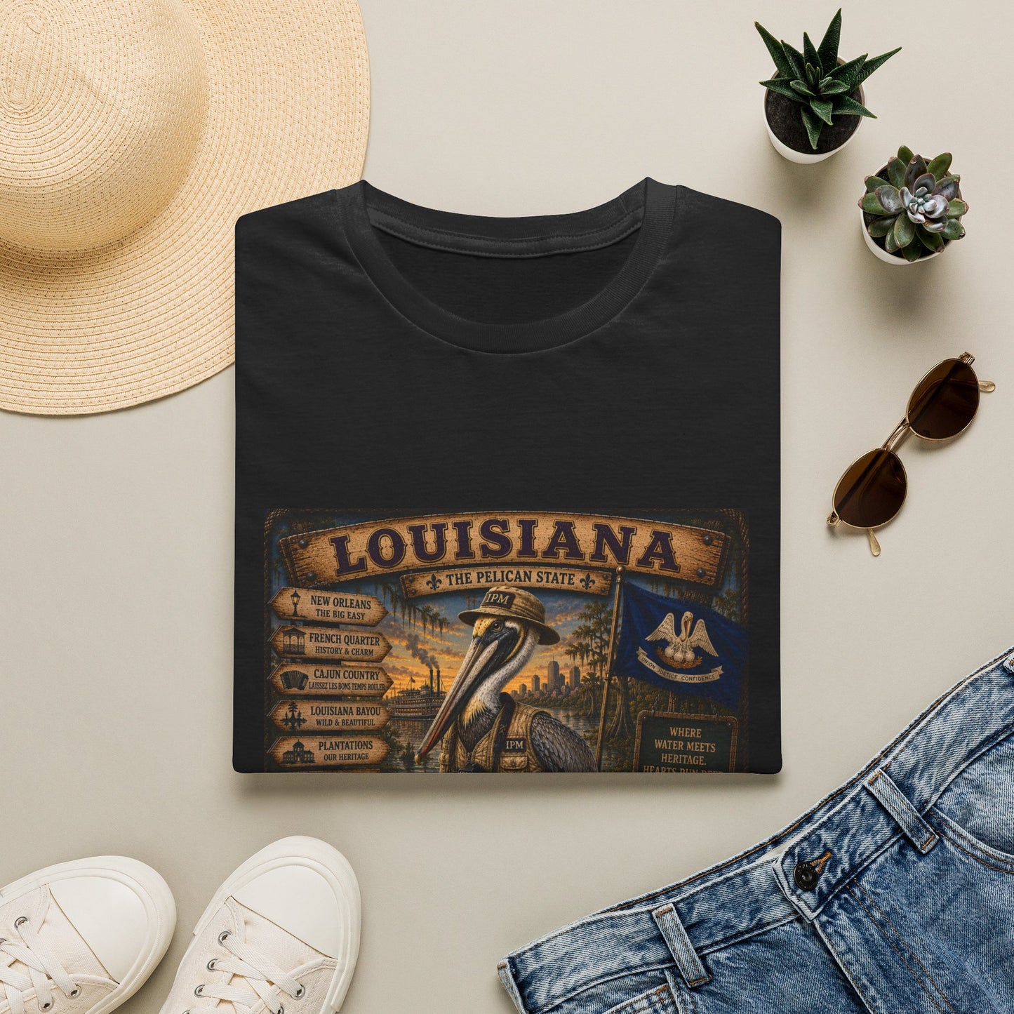 Louisiana Pelican State Vintage Poster T-Shirt — Retro Travel Souvenir