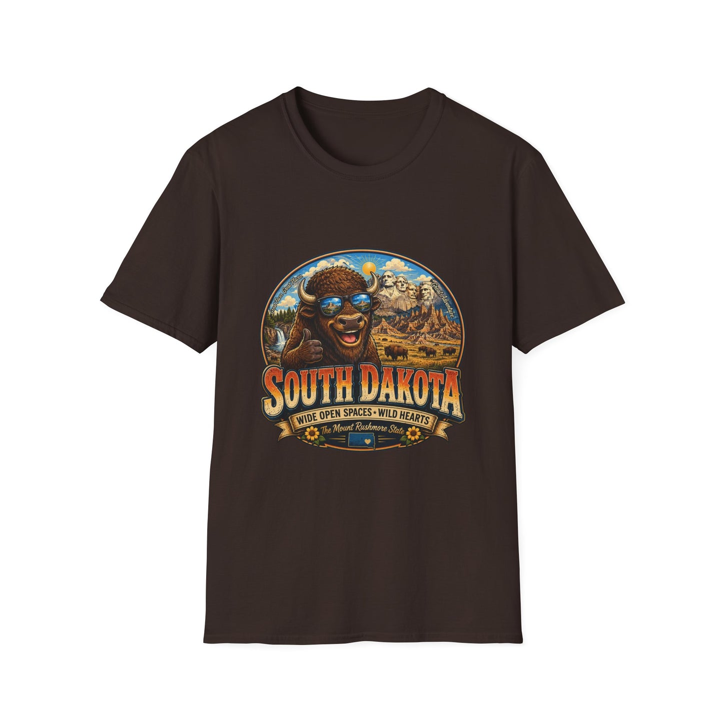 South Dakota Buffalo Vintage Tee — Retro Mount Rushmore Travel T‑Shirt