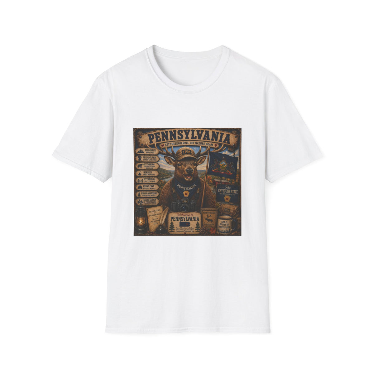 Pennsylvania Deer Vintage State Sign T-Shirt — Rustic Hunting & Outdoors Souvenir