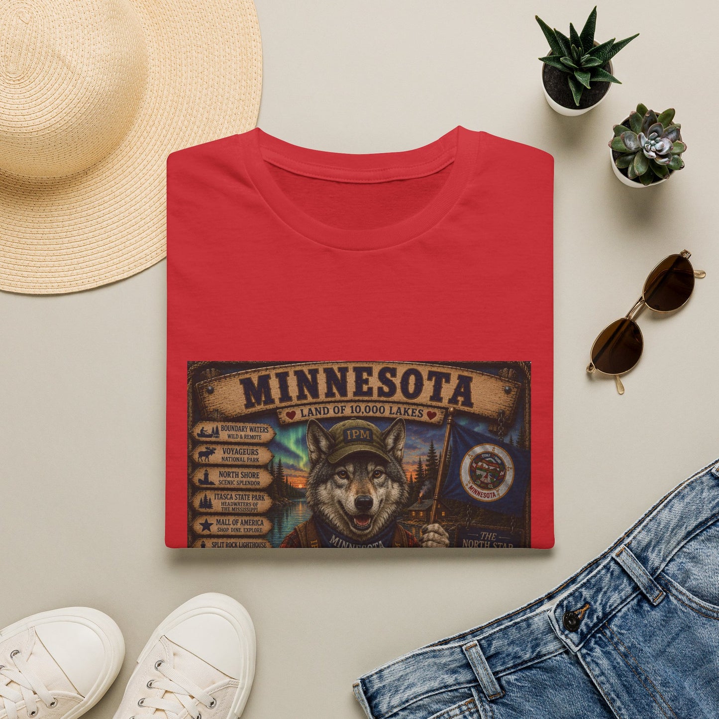 Minnesota Wolf Vintage Graphic T-Shirt – Land of 10,000 Lakes Travel Tee