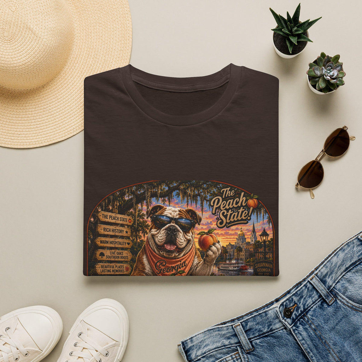 Georgia Peach State T-Shirt — Retro Pug Travel Poster Design