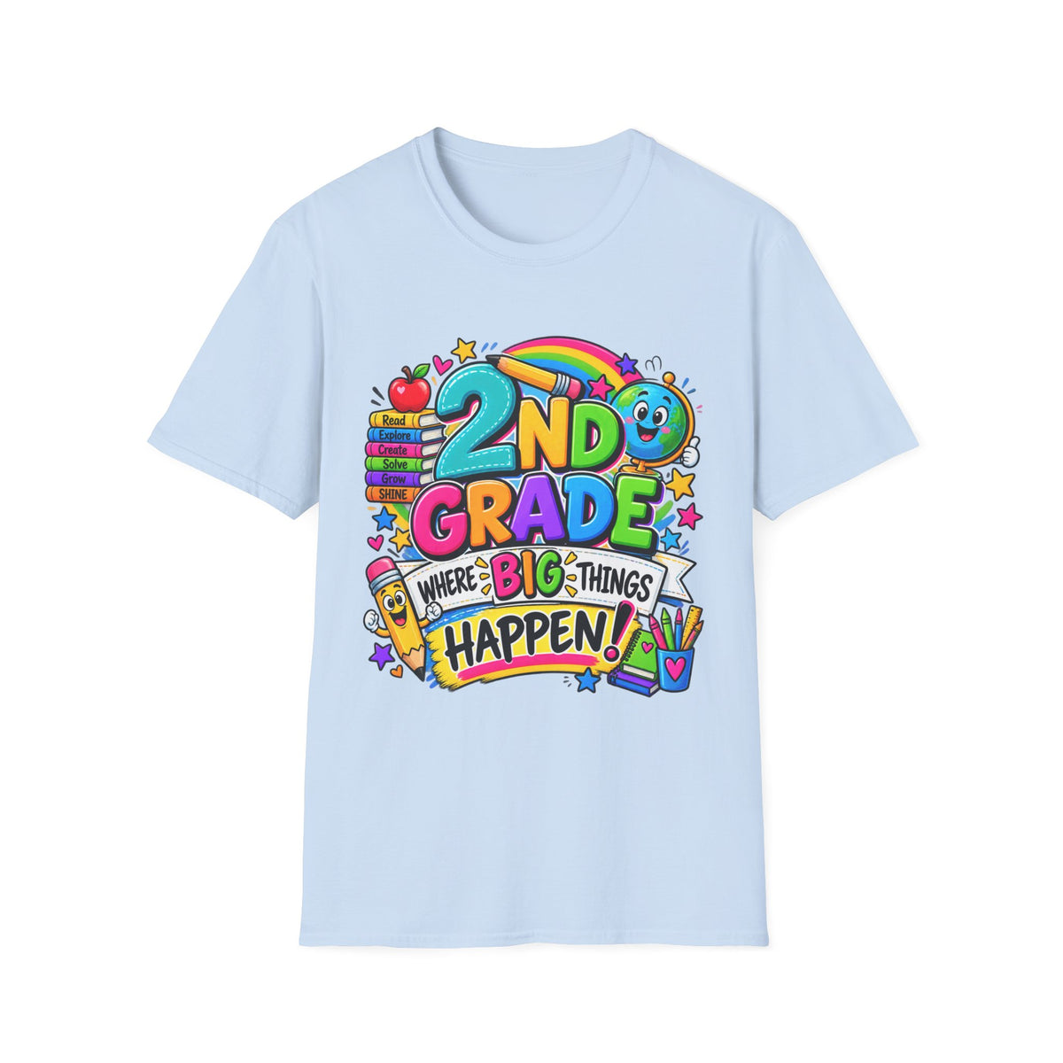 2nd Grade T-Shirt — Colorful Back-to-School Kids Tee (“2nd Grade Where Big Things Happen!”)