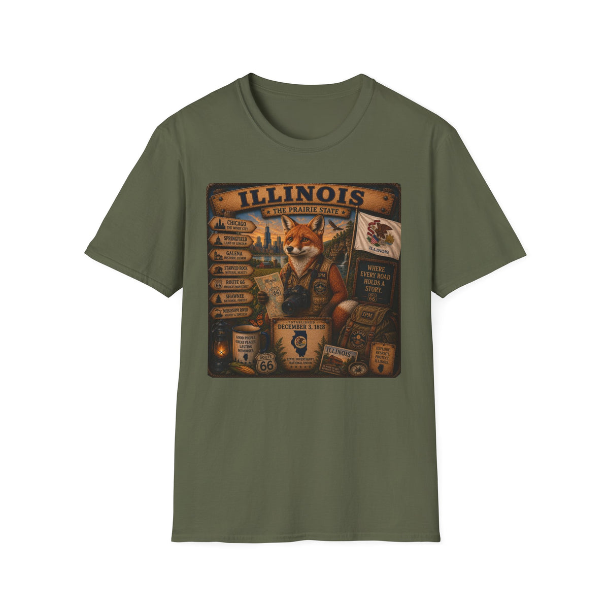 Illinois Vintage Fox Tee — The Prairie State Travel Souvenir T-Shirt