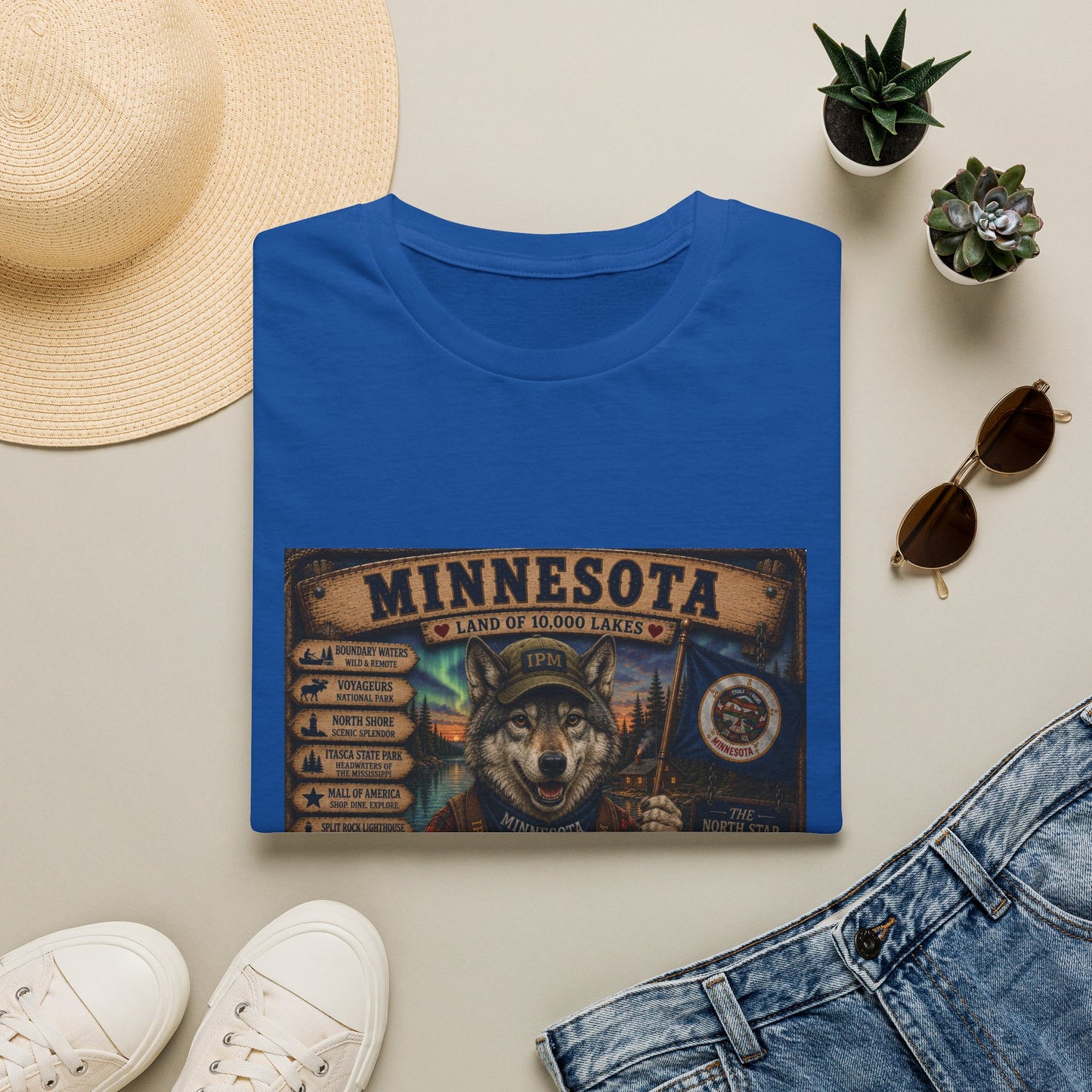 Minnesota Wolf Vintage Graphic T-Shirt – Land of 10,000 Lakes Travel Tee