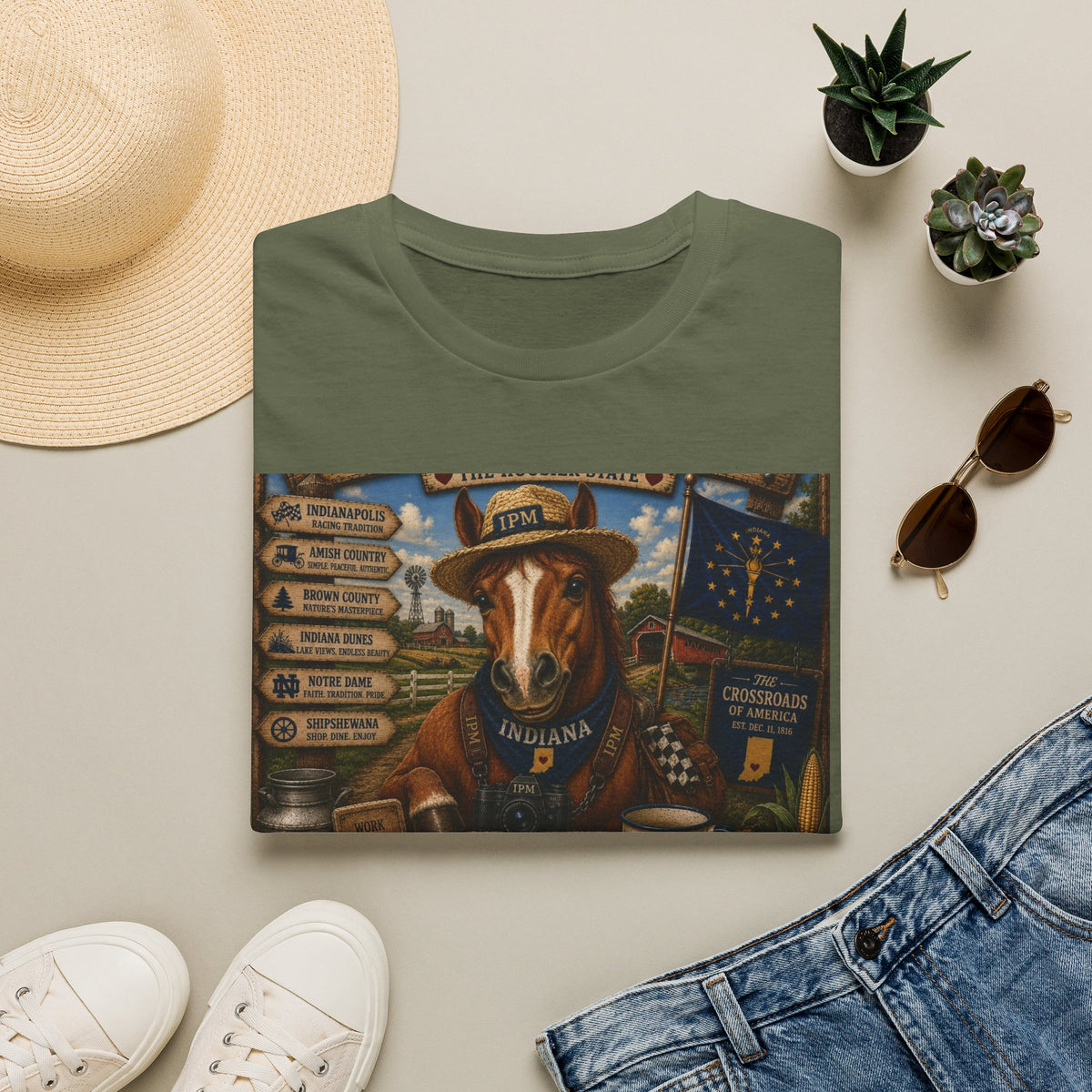 Indiana Scout Dog T-Shirt — Vintage State Travel Poster Design