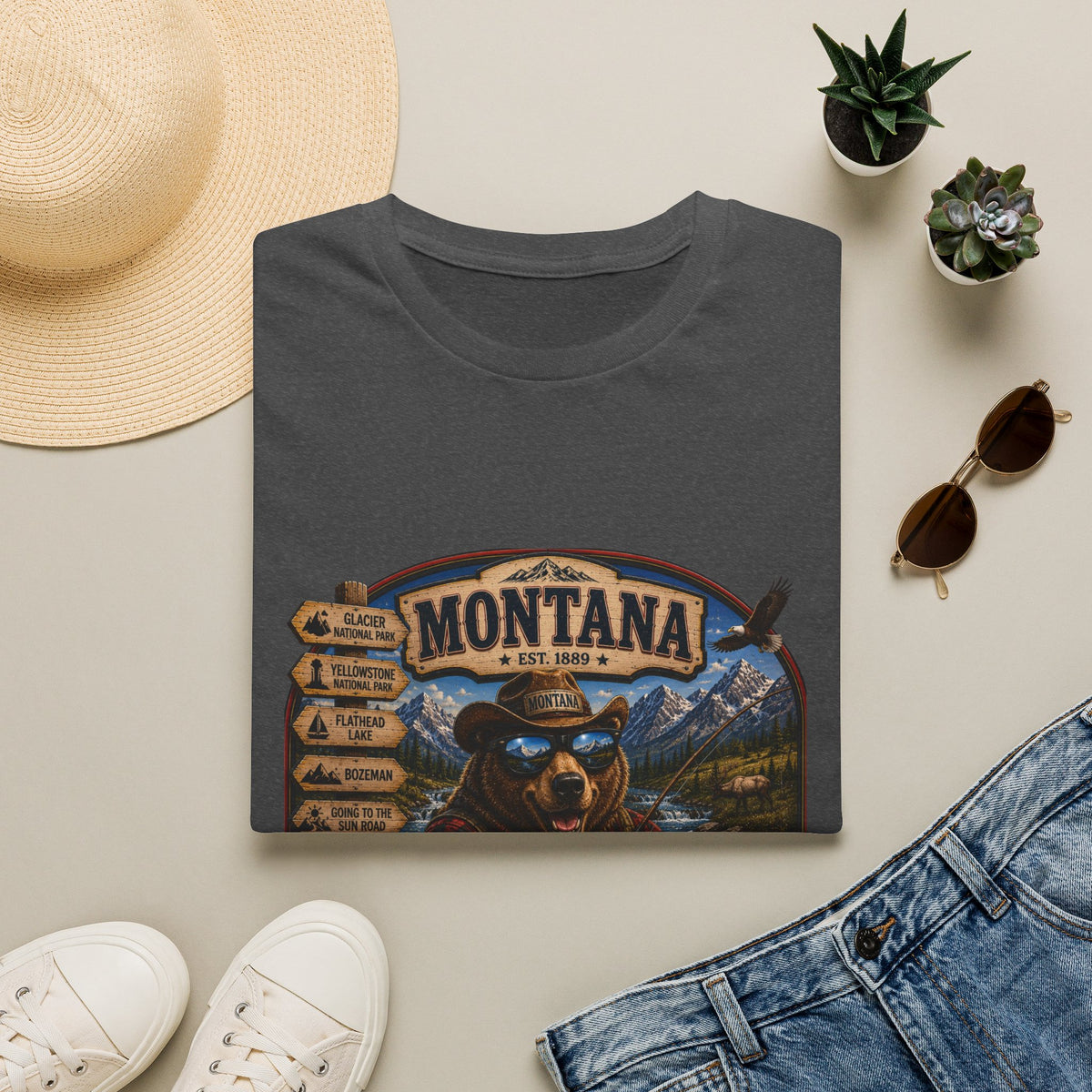 Montana Bear Graphic T-Shirt — Vintage Outdoor Scenic Tee