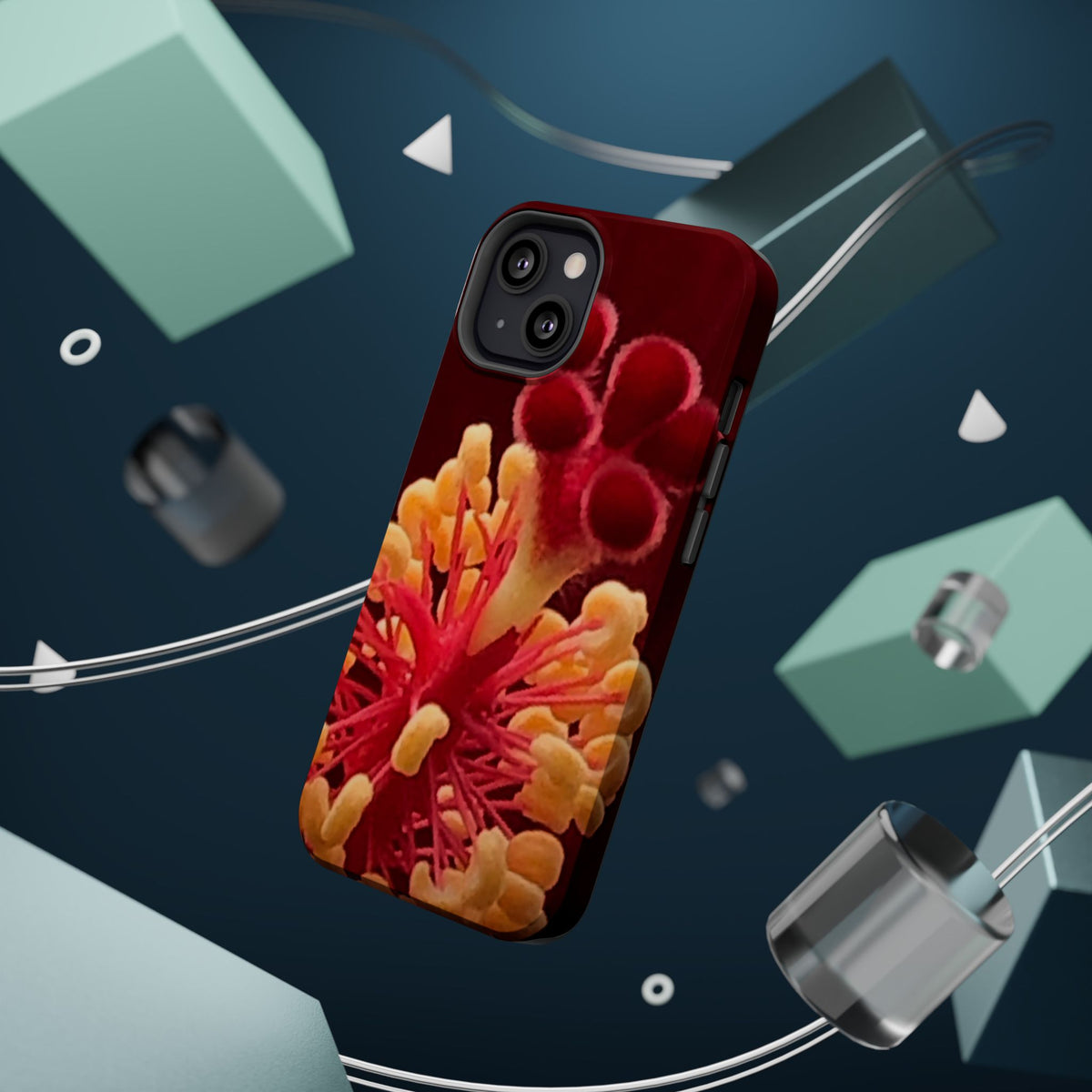 Floral Macro Phone Case — Red & Yellow Pollen Design (Magnetic Impact-Resistant)