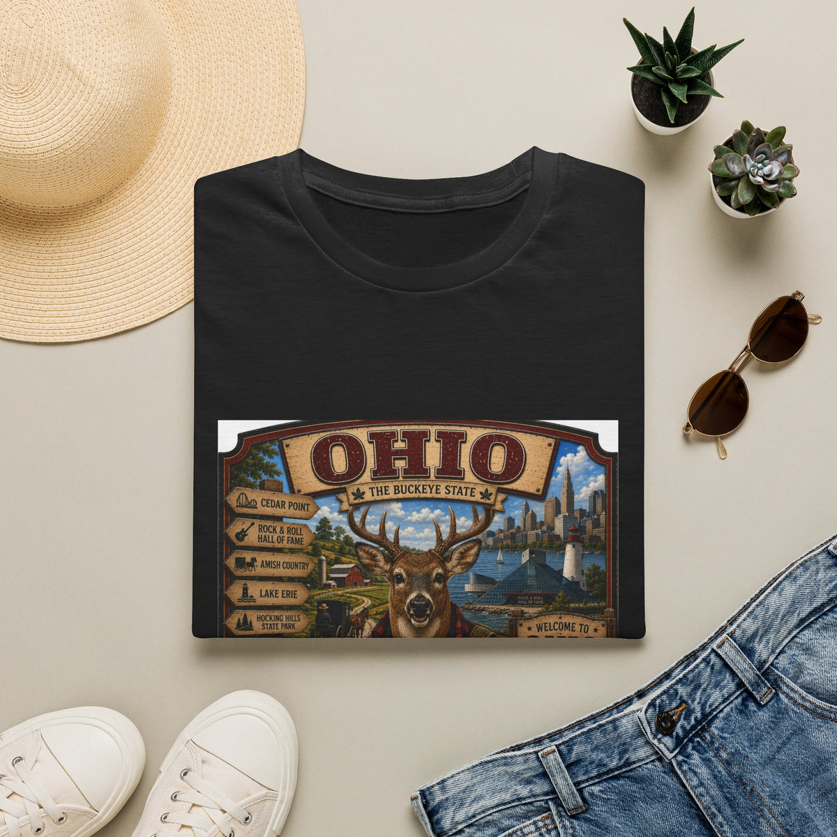 Ohio State Vintage Deer T-Shirt — Buckeye State Travel Graphic Tee