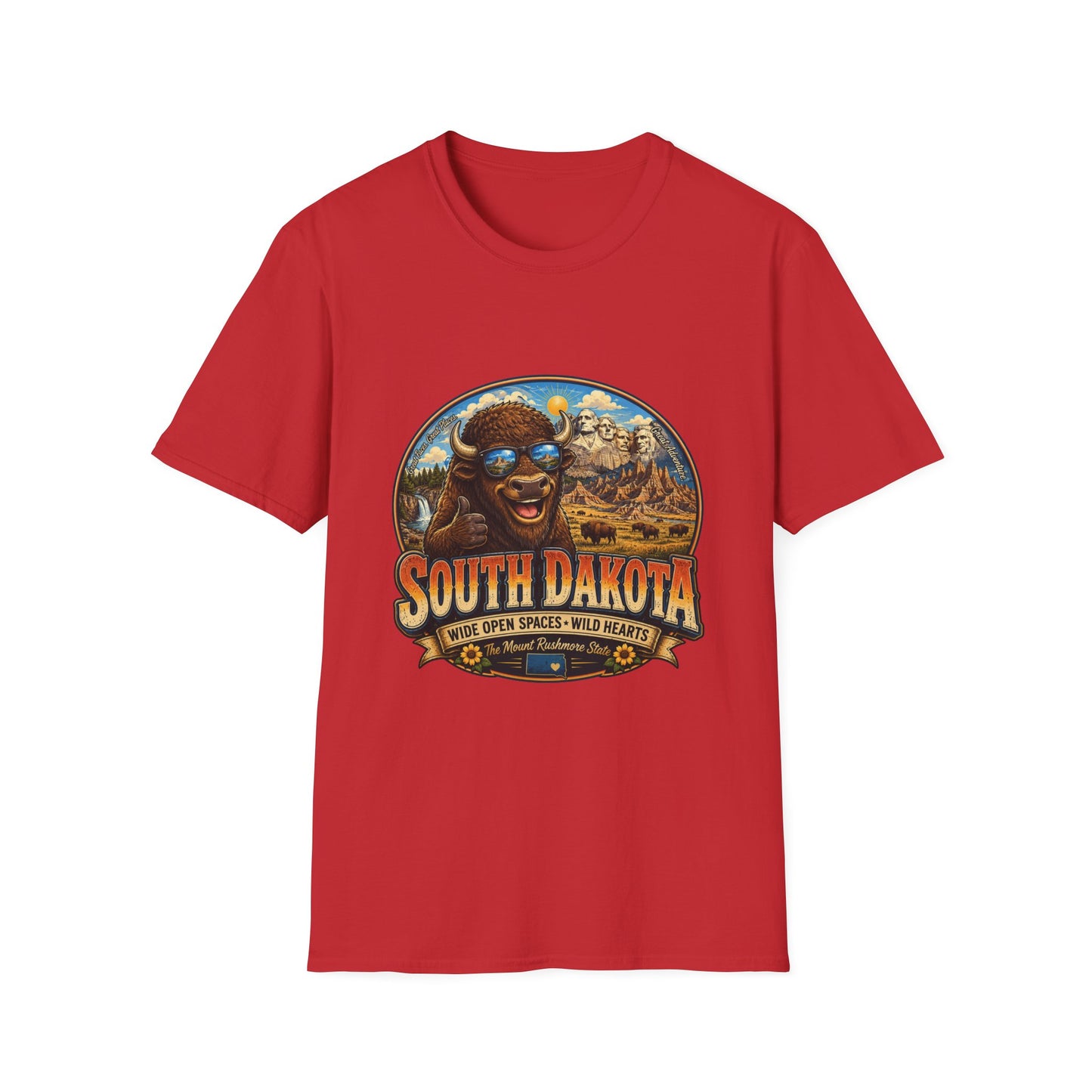 South Dakota Buffalo Vintage Tee — Retro Mount Rushmore Travel T‑Shirt