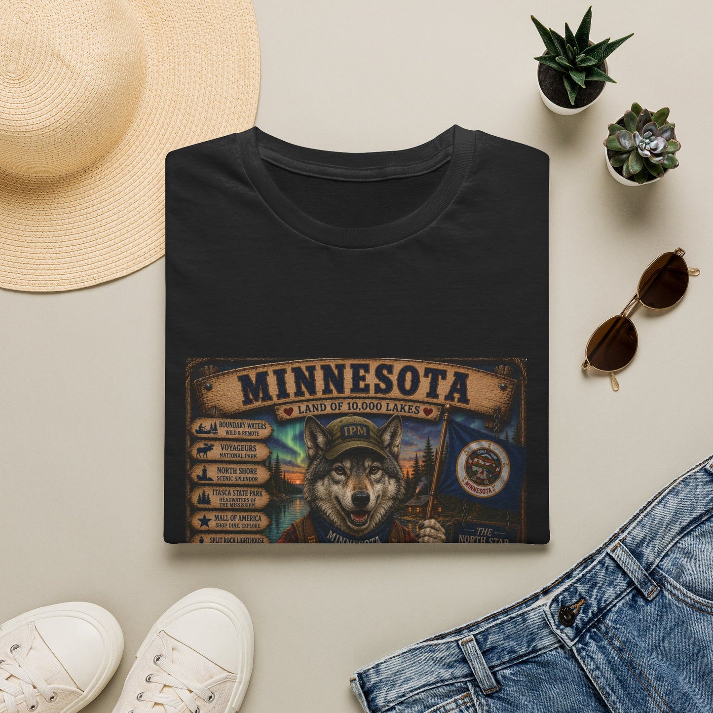 Minnesota Wolf Vintage Graphic T-Shirt – Land of 10,000 Lakes Travel Tee