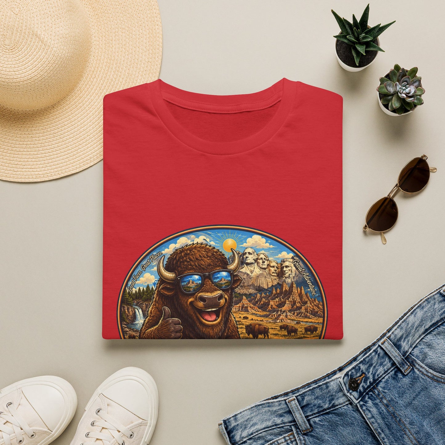 South Dakota Buffalo Vintage Tee — Retro Mount Rushmore Travel T‑Shirt