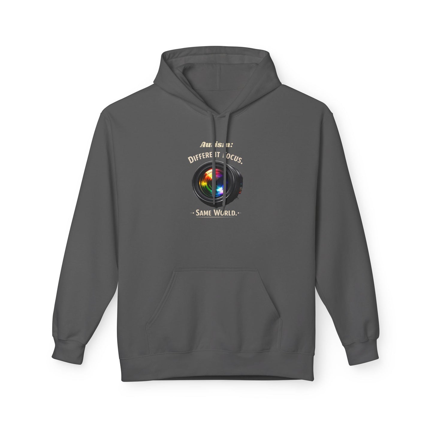 Hoodie — 'Different Not Less, Same World' Rainbow Eye Graphic
