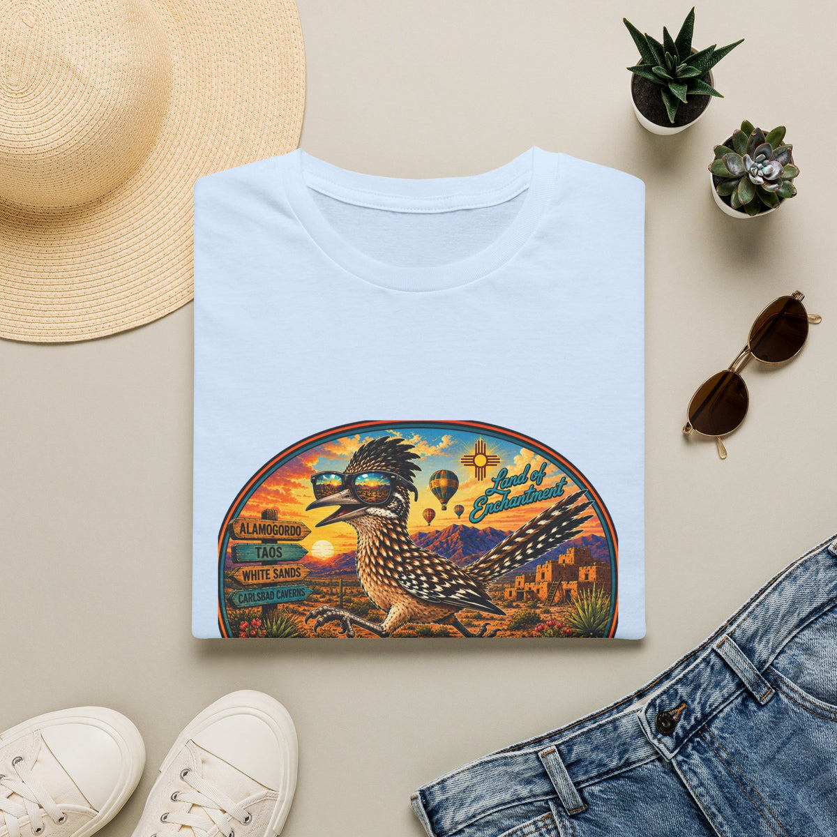 New Mexico Roadrunner Sunset T-Shirt — Southwestern Desert Travel Tee