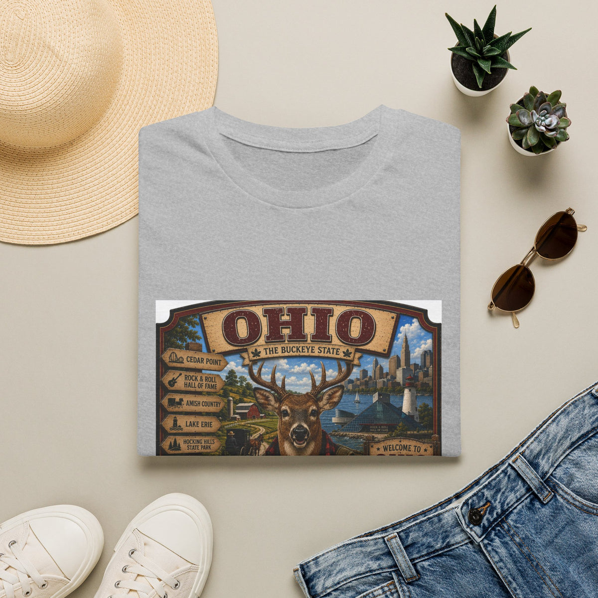 Ohio State Vintage Deer T-Shirt — Buckeye State Travel Graphic Tee