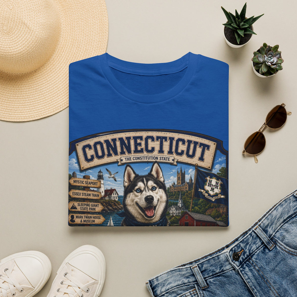 Connecticut Husky State T-Shirt — Vintage Connecticut Scenic Tee