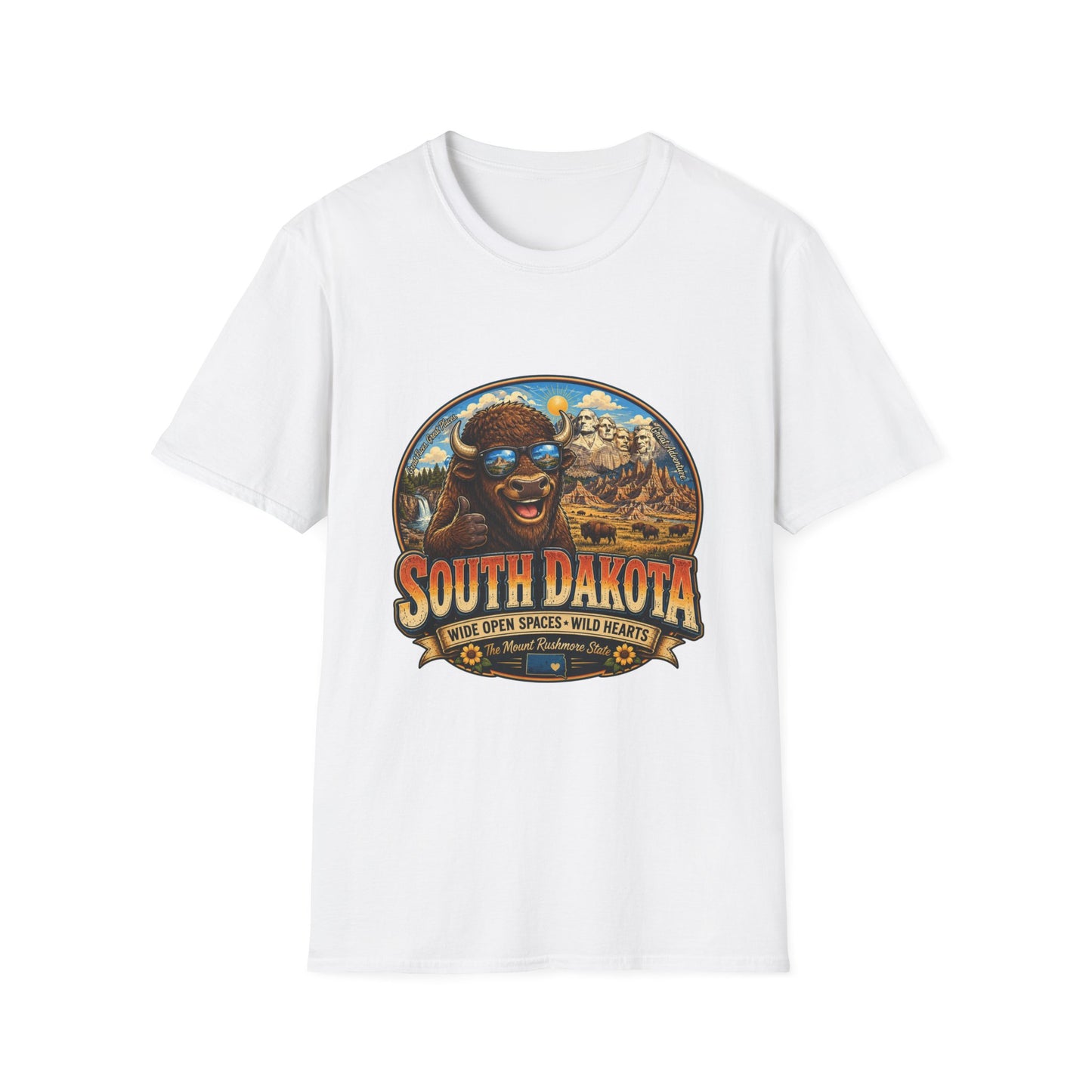 South Dakota Buffalo Vintage Tee — Retro Mount Rushmore Travel T‑Shirt