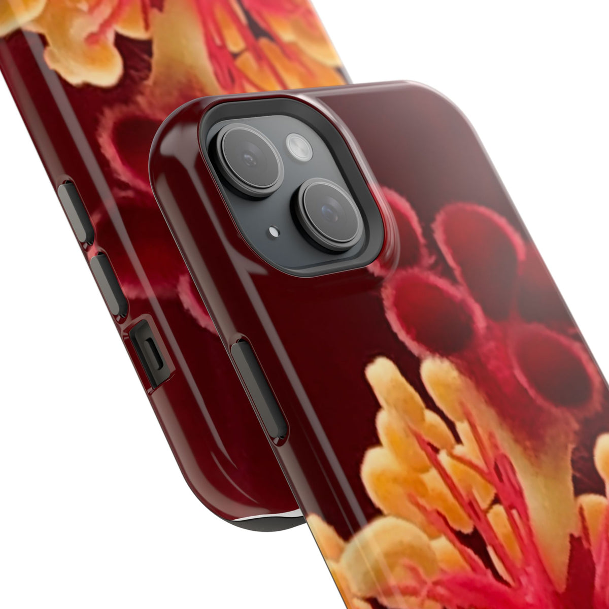 Floral Macro Phone Case — Red & Yellow Pollen Design (Magnetic Impact-Resistant)
