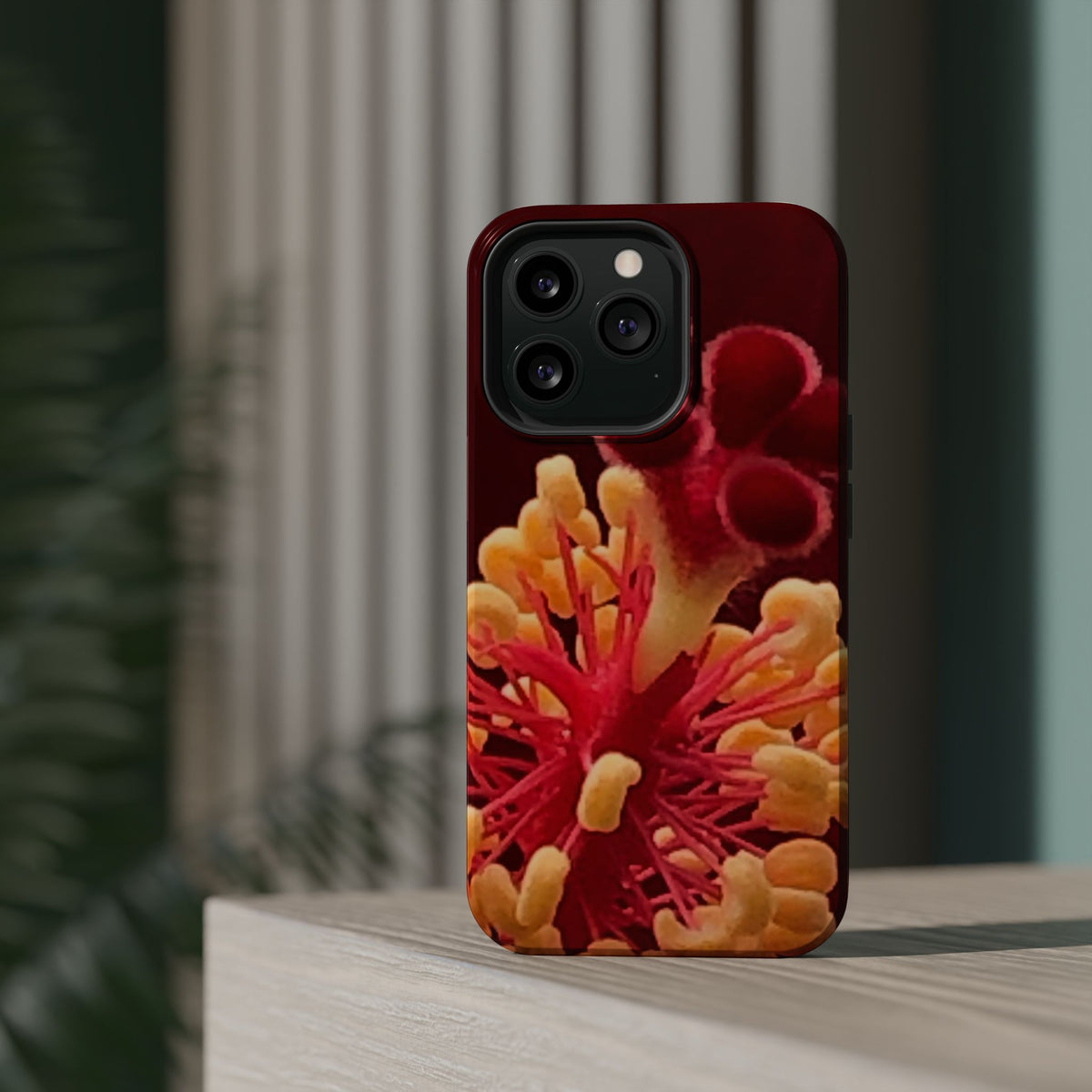 Floral Macro Phone Case — Red & Yellow Pollen Design (Magnetic Impact-Resistant)