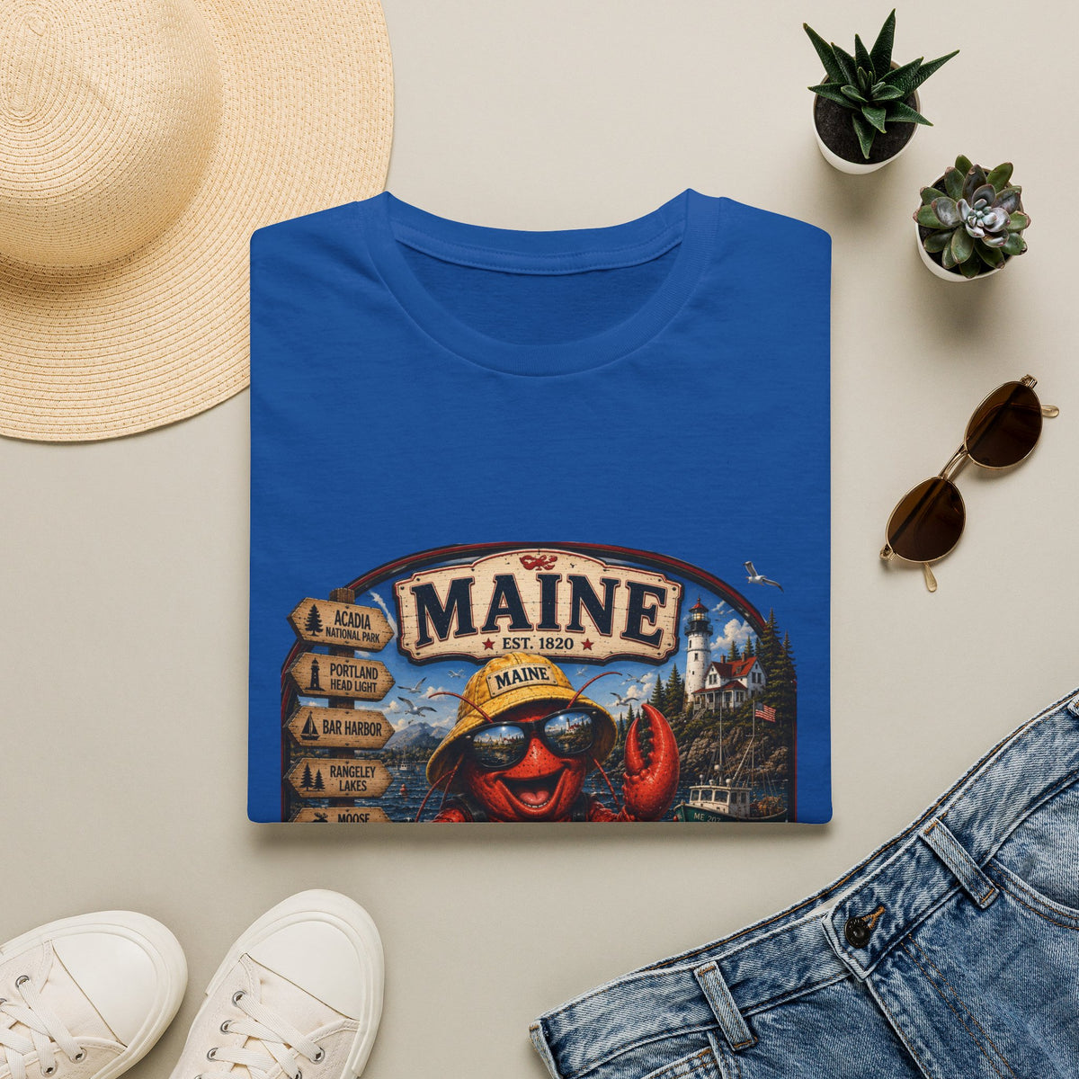 Maine Lobster Souvenir T-Shirt — Vintage Coastal Travel Design