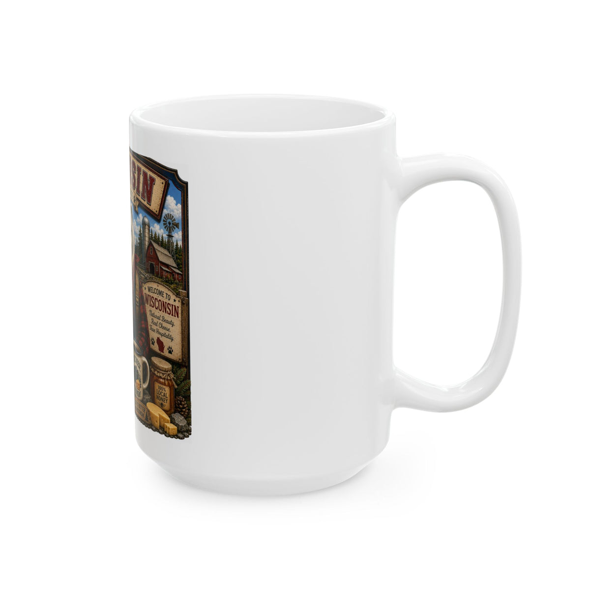 Wisconsin Badger State Ceramic Mug — Vintage Travel Poster Design (11oz & 15oz)