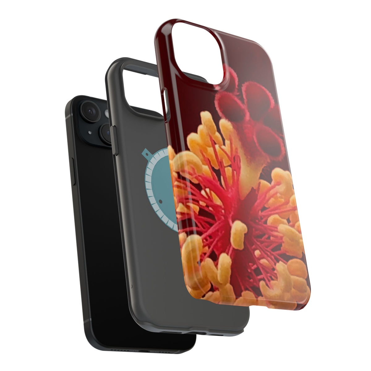 Floral Macro Phone Case — Red & Yellow Pollen Design (Magnetic Impact-Resistant)
