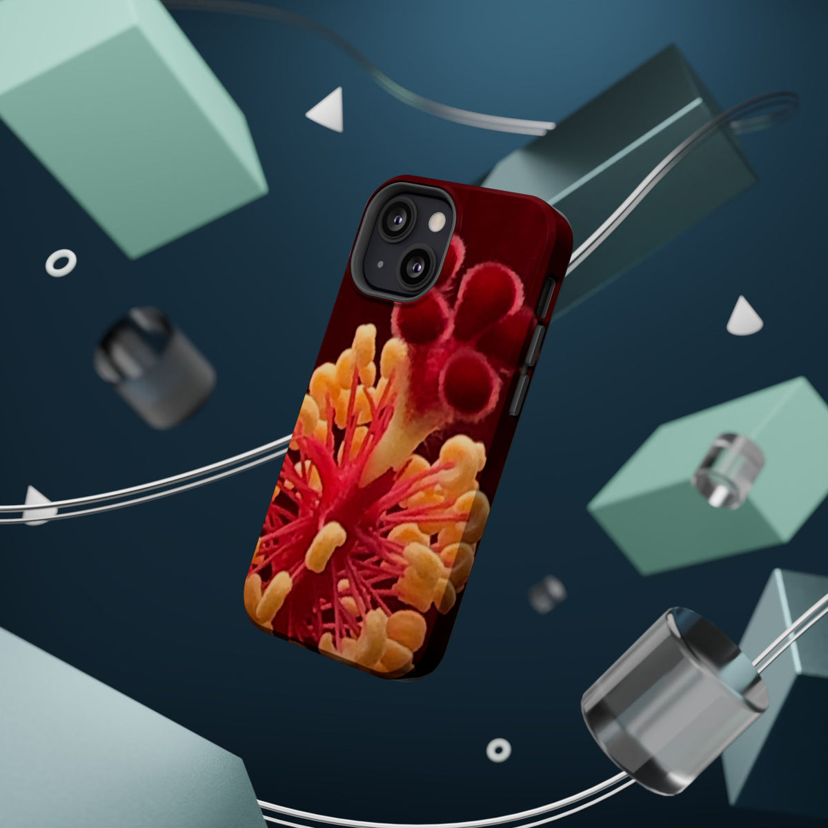Floral Macro Phone Case — Red & Yellow Pollen Design (Magnetic Impact-Resistant)