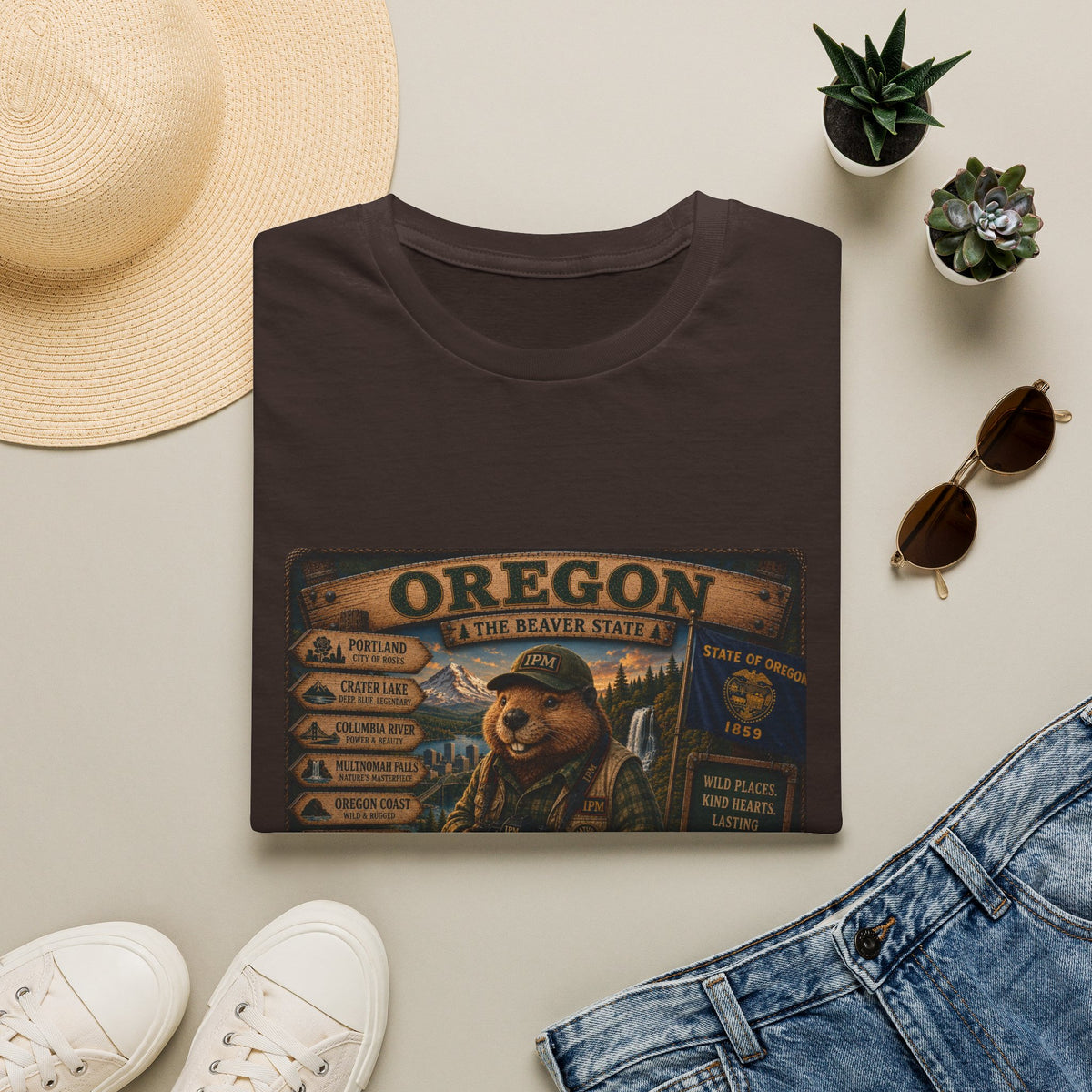 Oregon Beaver State Vintage Travel T-Shirt — Scenic Landmarks & Wildlife Tee