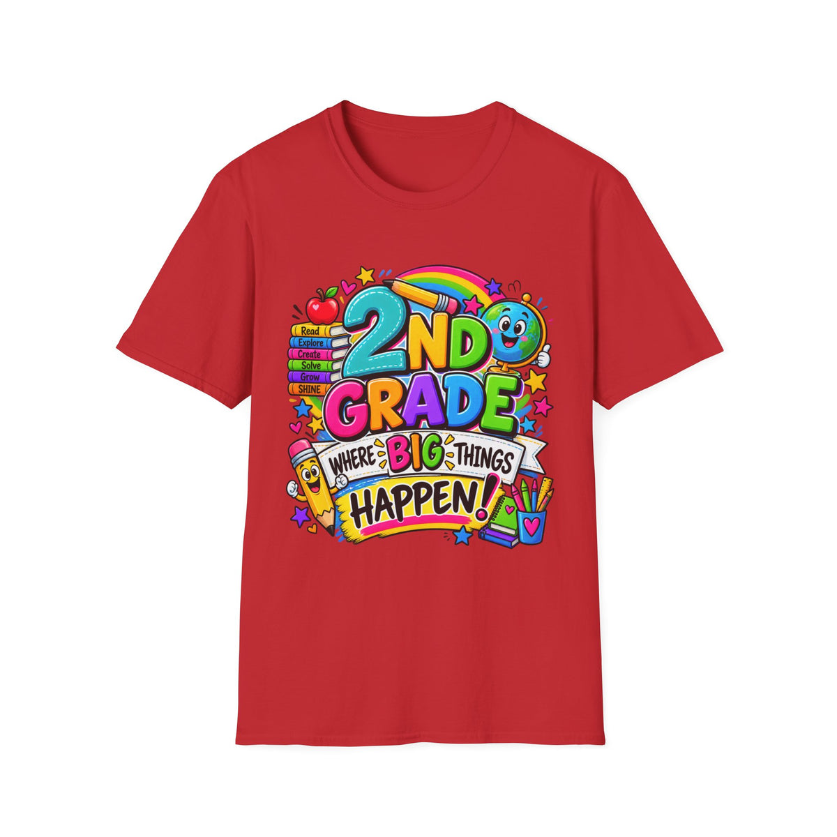 2nd Grade T-Shirt — Colorful Back-to-School Kids Tee (“2nd Grade Where Big Things Happen!”)