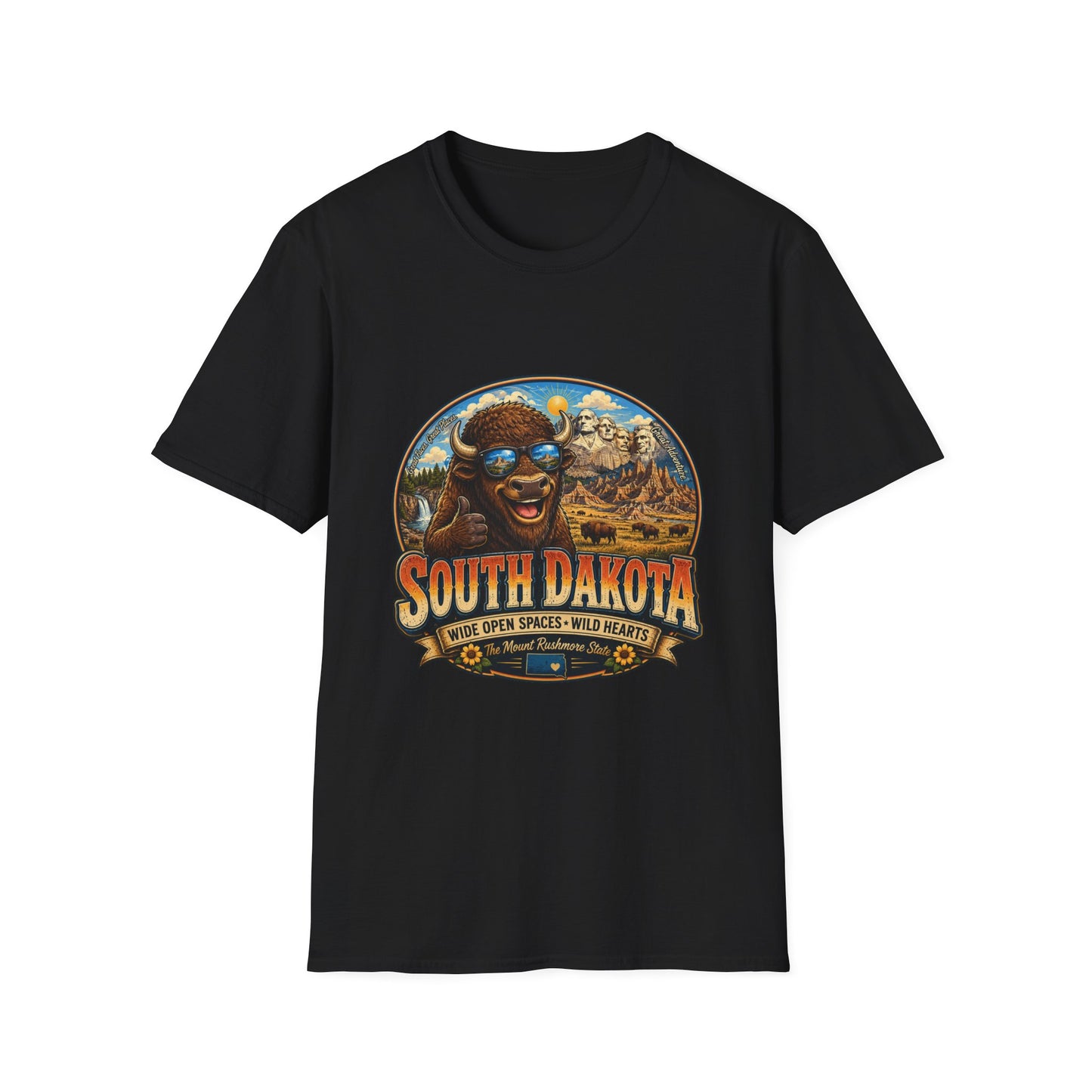 South Dakota Buffalo Vintage Tee — Retro Mount Rushmore Travel T‑Shirt