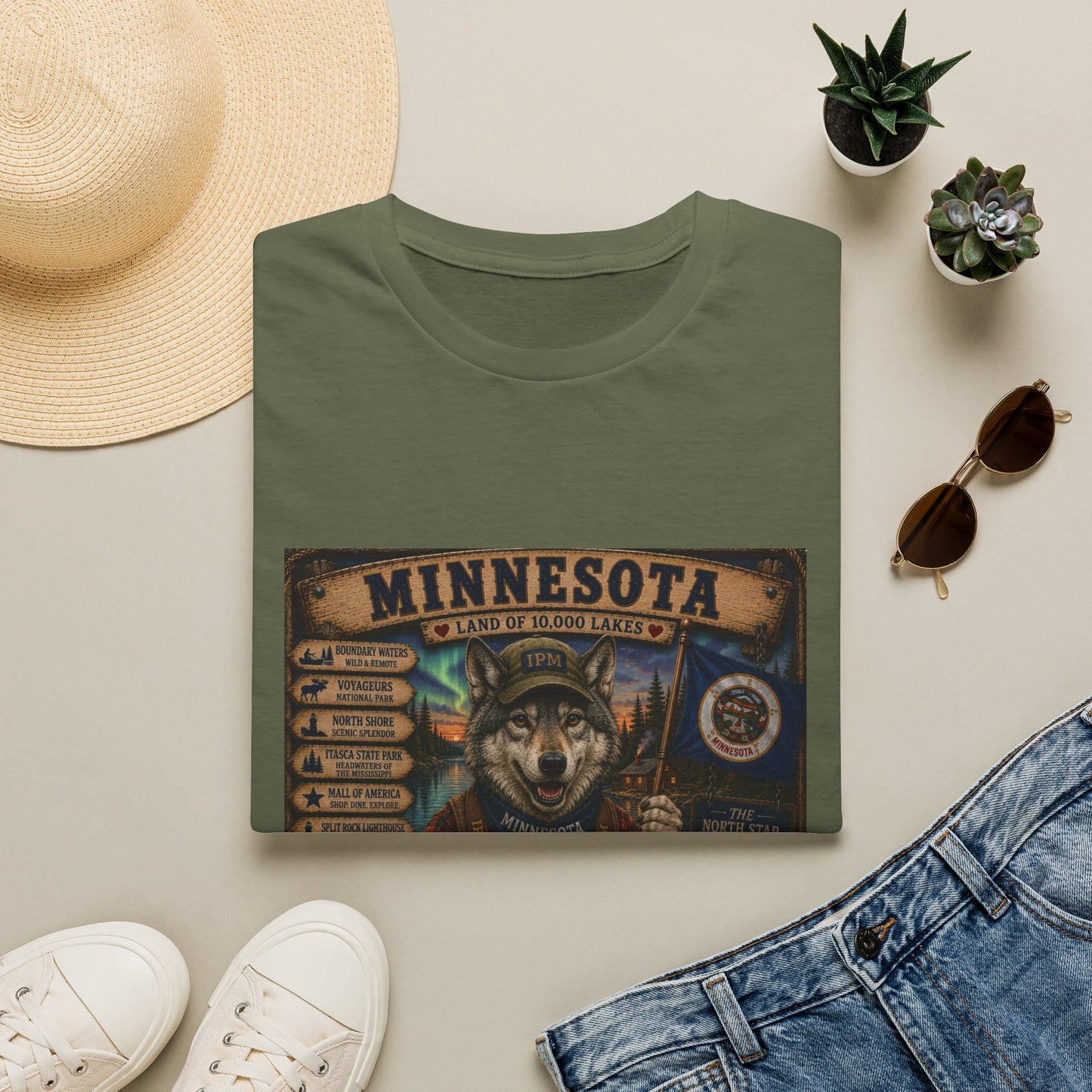 Minnesota Wolf Vintage Graphic T-Shirt – Land of 10,000 Lakes Travel Tee
