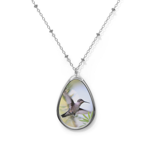 Hummingbird Oval Necklace, Unique Jewelry Gift, Nature Lover's Pendant, Bird Necklace, Handmade Gift for Her