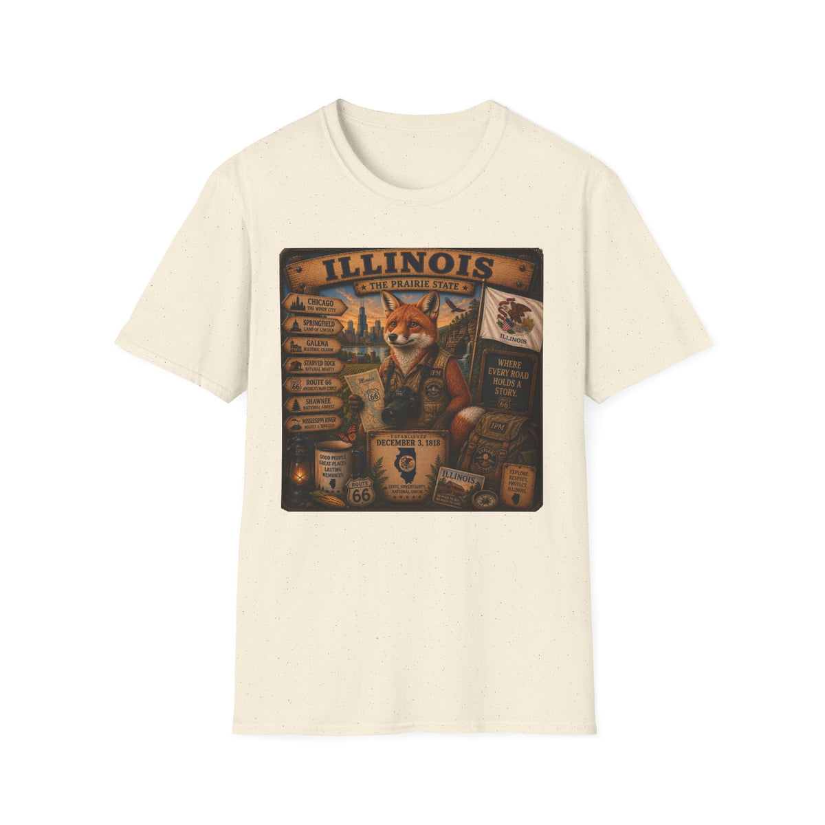 Illinois Vintage Fox Tee — The Prairie State Travel Souvenir T-Shirt