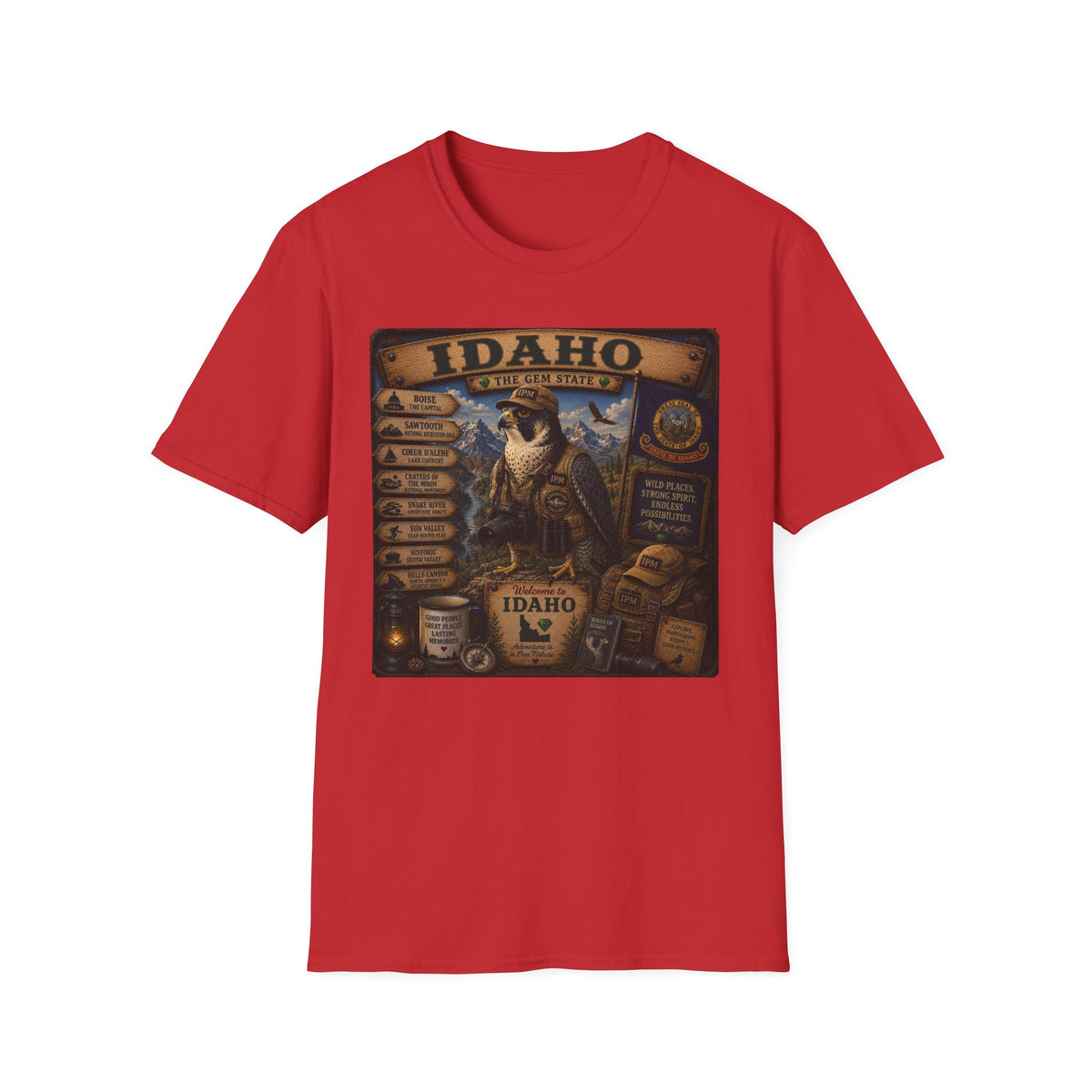 Idaho State Vintage Wildlife T-Shirt — 'The Gem State' Mountain & Wolf Graphic